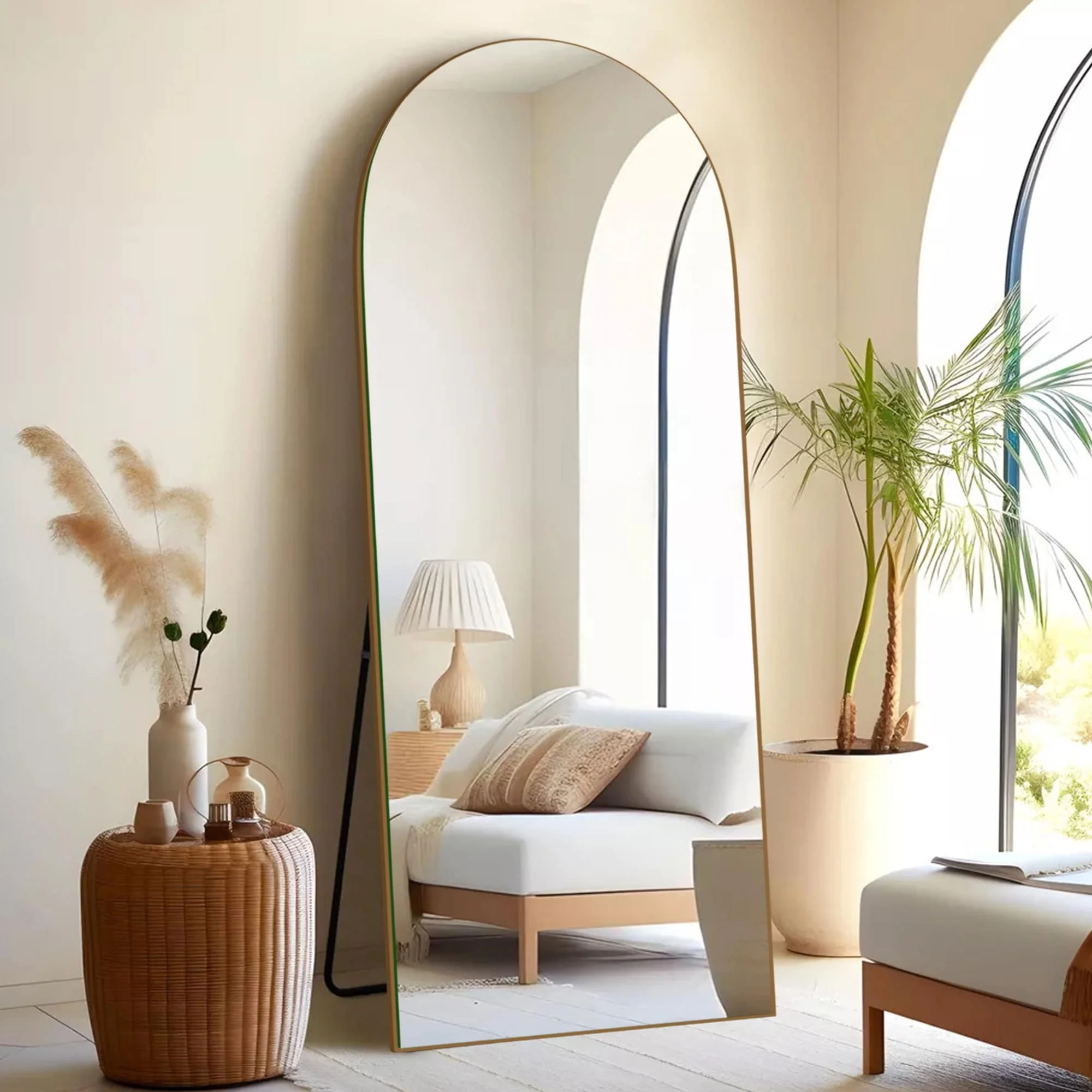 Arched Full Length Wood Floor Mirror, Full Body Standing and Wall Mounted Mirror for Bedroom, Living Room and Home Decor - Image 3