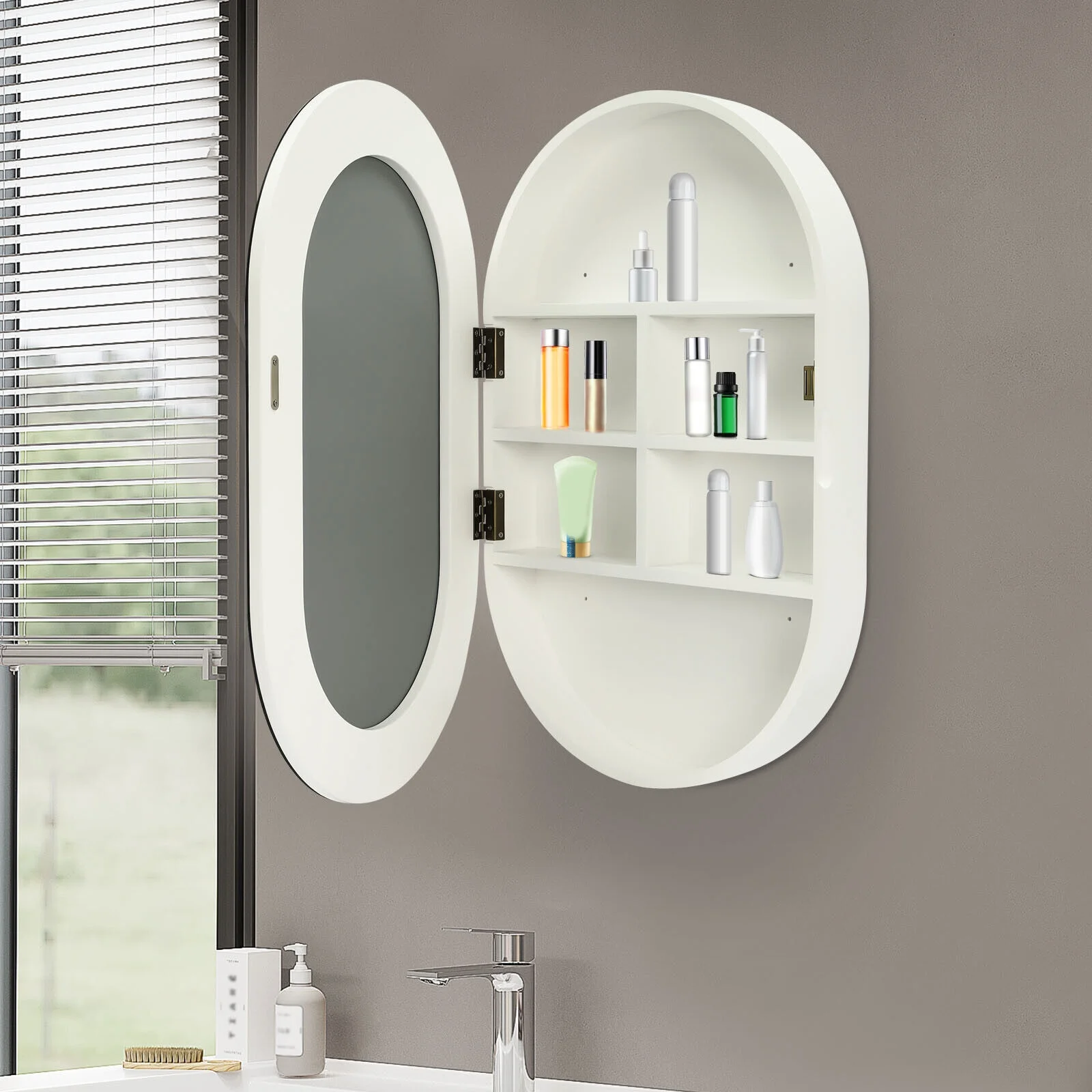 Fichiouy Bathroom Mirror Cabinet Oval Wall Mounted Cabinet Storage Cabinet with Mirror for Bathroom 19.76" x 30.82" - Image 13