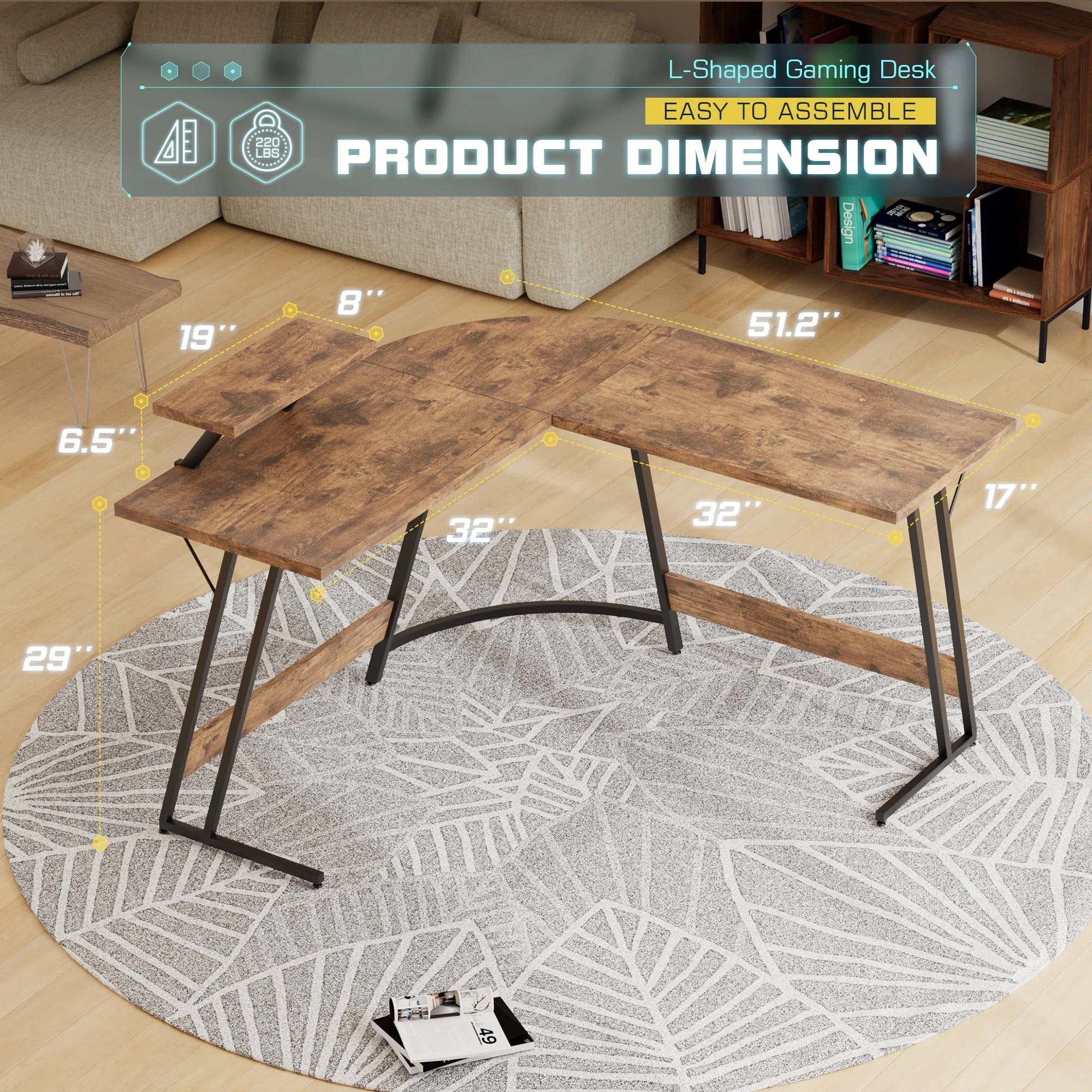 L-Shaped Gaming Desk, Computer Corner Desk and Office Writing Desk for Home - Image 16