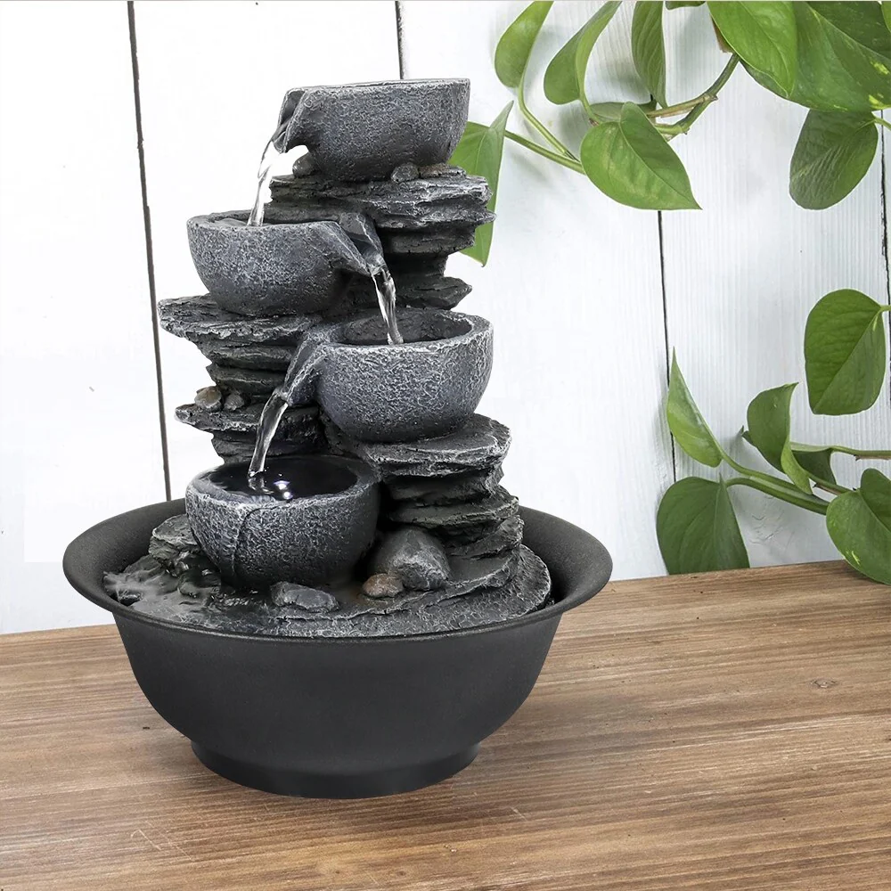 4-Tier Indoor Water Fountain, Relaxing Waterfall Feature for Home, Living Room and Bedroom Decor - Image 2