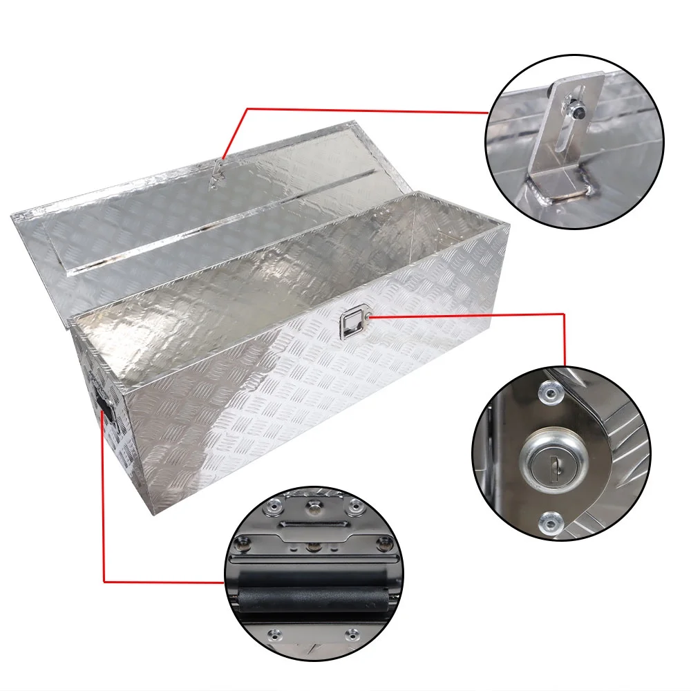 SEBLAFF 49 Inch Trailer Tongue Tool Box Chest Box Diamond Tread Aluminum Heavy Duty Truck Pick Up Underbody Storage Organizer Handling Tools Weather Resistant w/Lock Sliver - Image 5