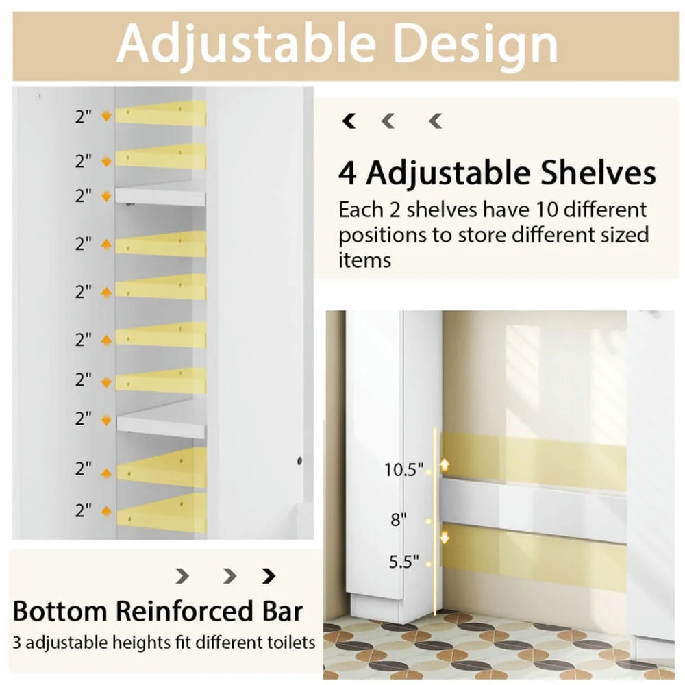 Topcobe Over The Toilet Storage Cabinet with 2 Open Compartments and 4 Adjustable Shelves, Bathroom Furniture, Bathroom Shelves, White - Image 7