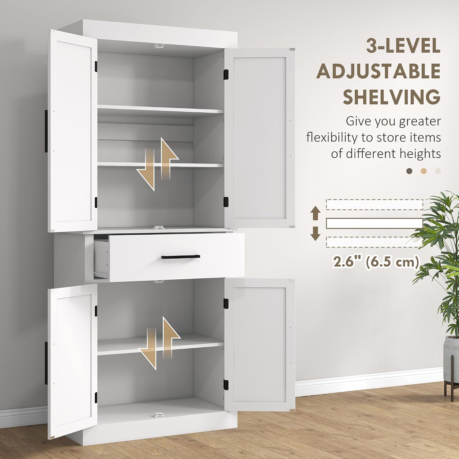 72" Tall Kitchen Pantry Cabinet Adjustable Shelves Barn Doors White - Image 6