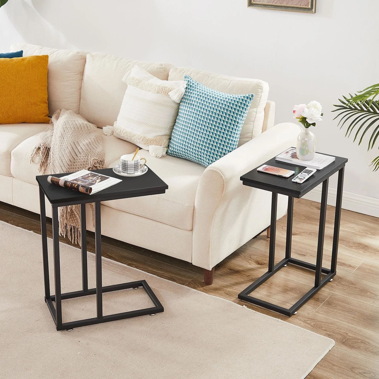 Set of 2 C-Shaped Sofa Side Tables, Small End Tables for Living Room, Bedside and TV Tray - Image 32