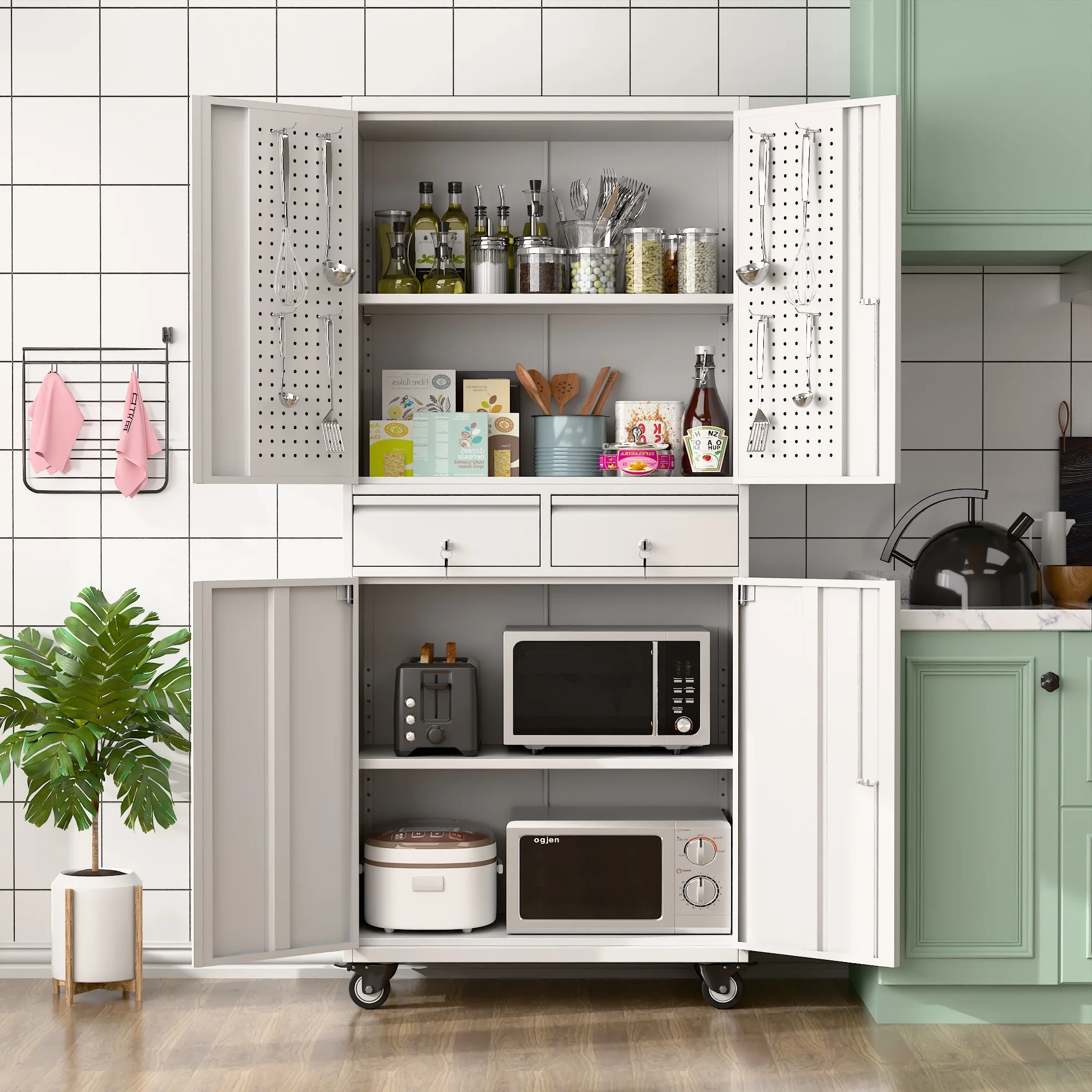 SUPEER 71" Metal Storage Cabinets with Wheels and Pegboards, Industrial Cabinet with 2 Drawers and 2 Adjustable Shelves,, Assembly Required - Image 78