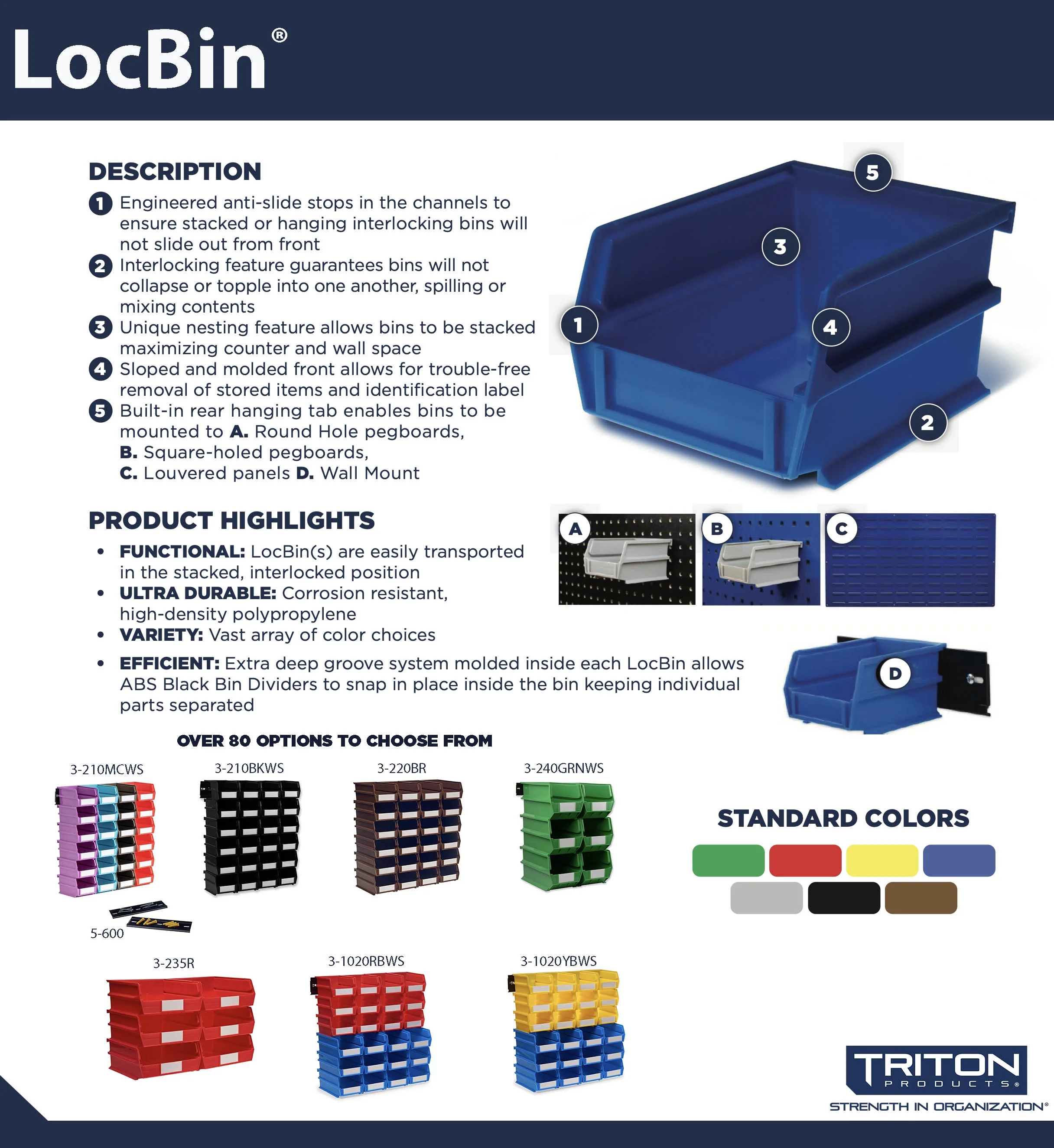 Triton Products LocBin 8-Piece Wall Storage Unit with 14-3/4"L x 8-1/4"W x 7"H Interlocking Poly Bins, 6ct, Wall Mount Rails 8-3/4"L with Hardware, 2pk Organizers - Image 6