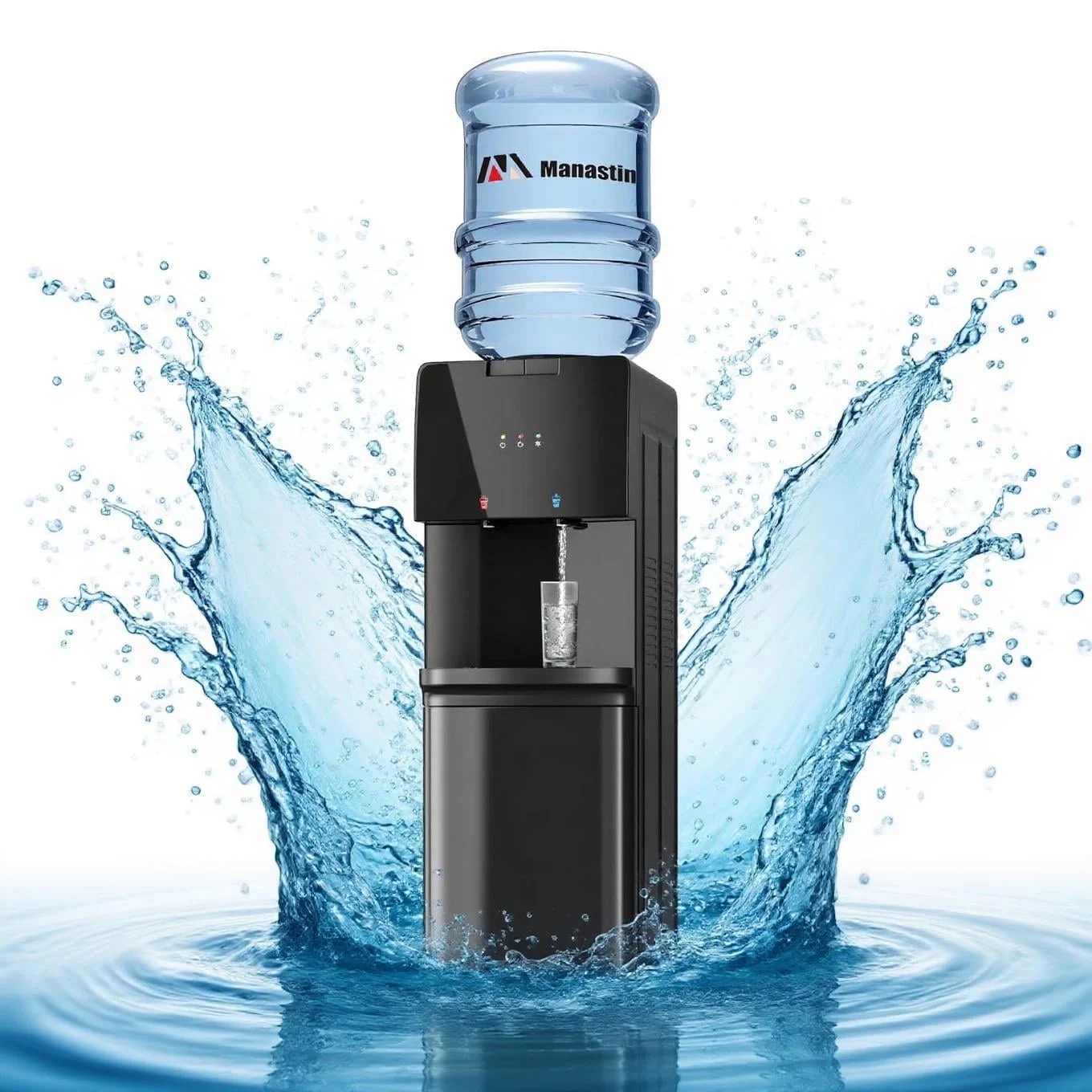 Manastin Top Loading Water Dispenser - Hot and Cold Water, Child Lock, Removable Water Tray, Extra Storage, Black - Image 9