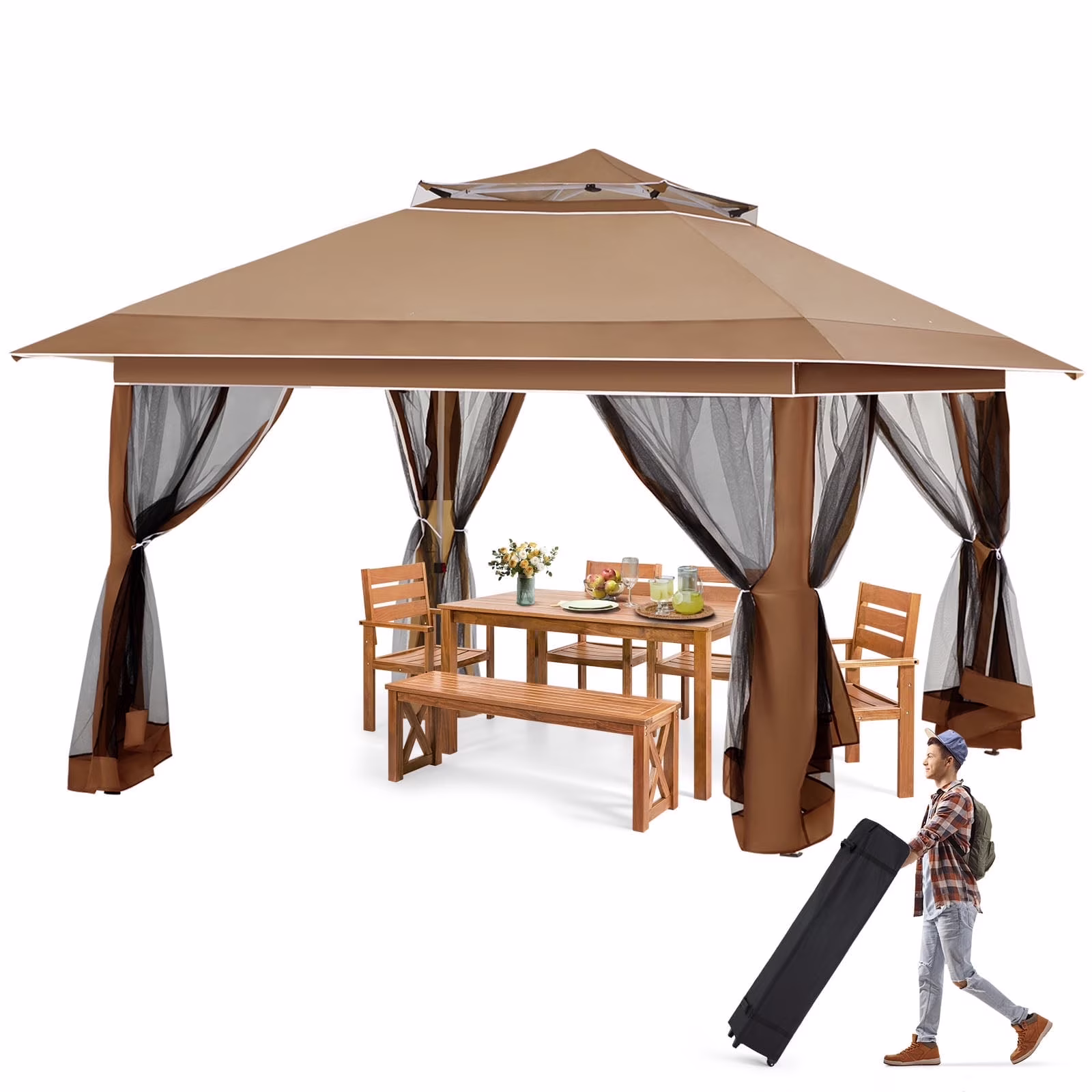 AVAWING 12x12 ft Outdoor Pop-up Canopy Party Tent Easy Setup Patio Wedding Tent, Khaki - Image 26