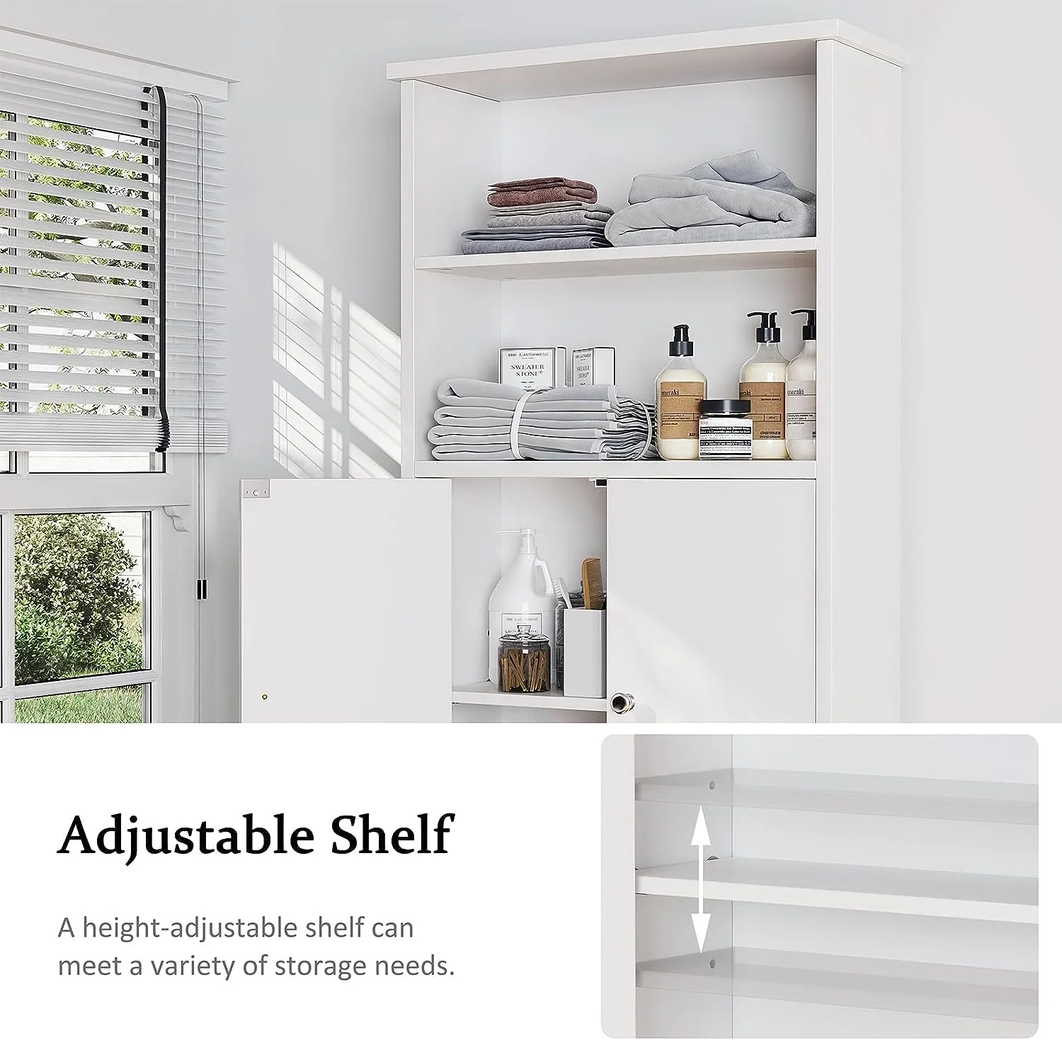 Sobaniilo Over The Toilet Storage Cabinet for Bathroom, Storage Organizer Over Toilet, Space Saver W/Adjustable Shelf & Open Storage Shelf, 75in, White - Image 7