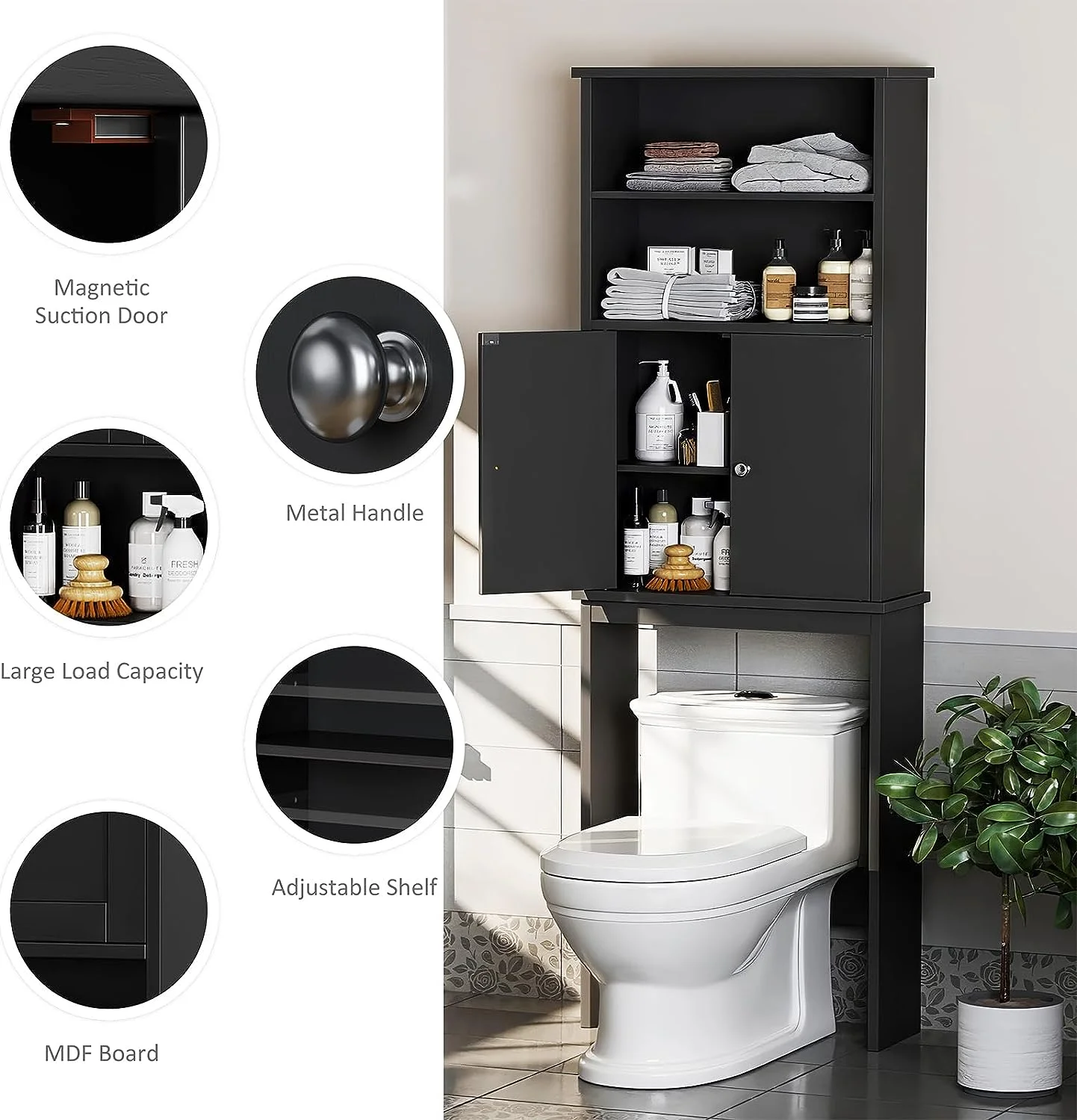 Sobaniilo Over The Toilet Storage Cabinet for Bathroom, Storage Organizer Over Toilet, Space Saver W/Adjustable Shelf & Open Storage Shelf, 75in, White - Image 18