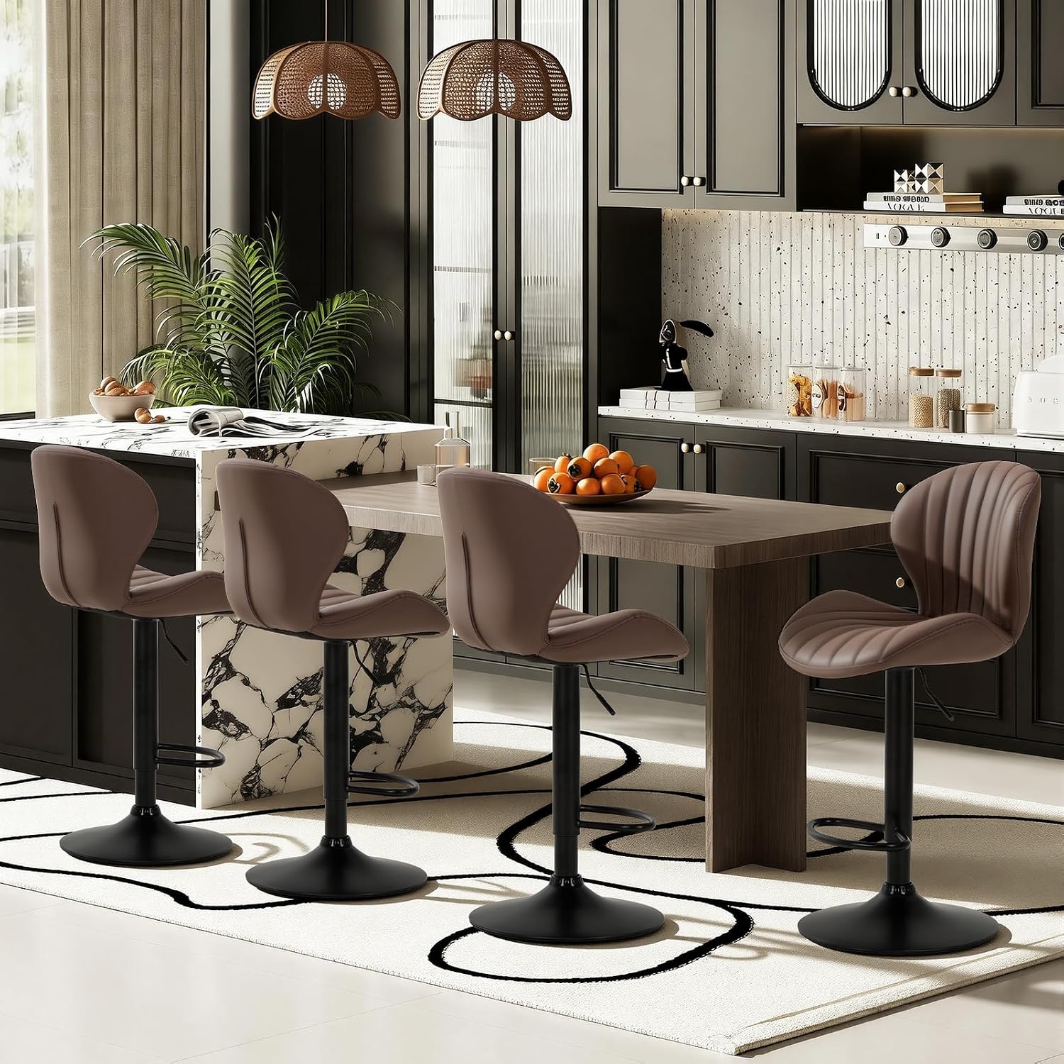 Bar Stools Set of 6, Modern Swivel Bar Chairs, Adjustable Faux Leather Upholstered Barstools Counter Height with High Backrest for Bar, Kitchen Island, Dining Room, Black - Image 26