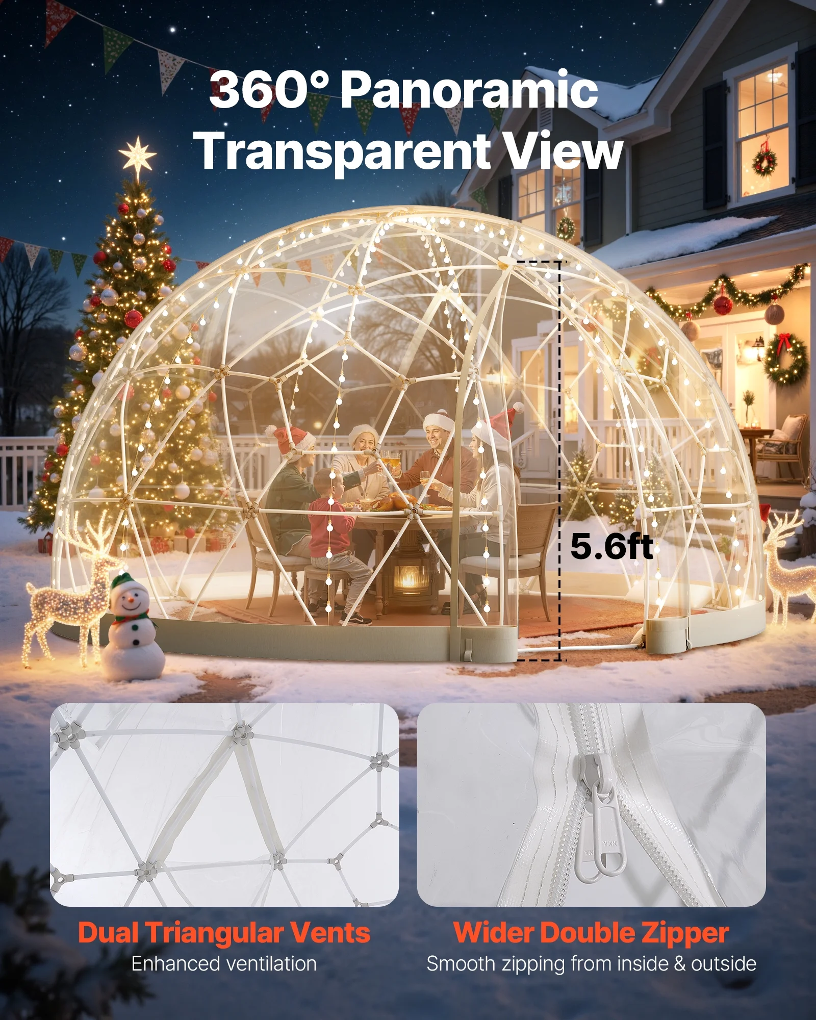 VEVOR Garden Dome Tent, 12 x 7.2 ft Outdoor Clear Bubble Tent for 4-7 Person, Weatherproof Geodesic Dome Greenhouse with Window, PVC Igloo Tents for Backyard Patios Camping Party Wedding - Image 2