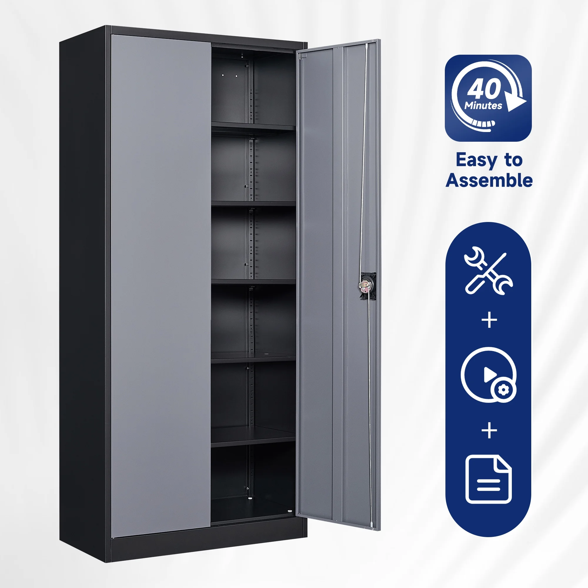 AUHUP Metal Storage Cabinet with Wheels, 73" Rolling Garage Storage Cabinets with 4 Adjustable Shelves & Locking Doors,Black Tool Cabinet for Garage,Home,Warehouse,Workshop - Image 20