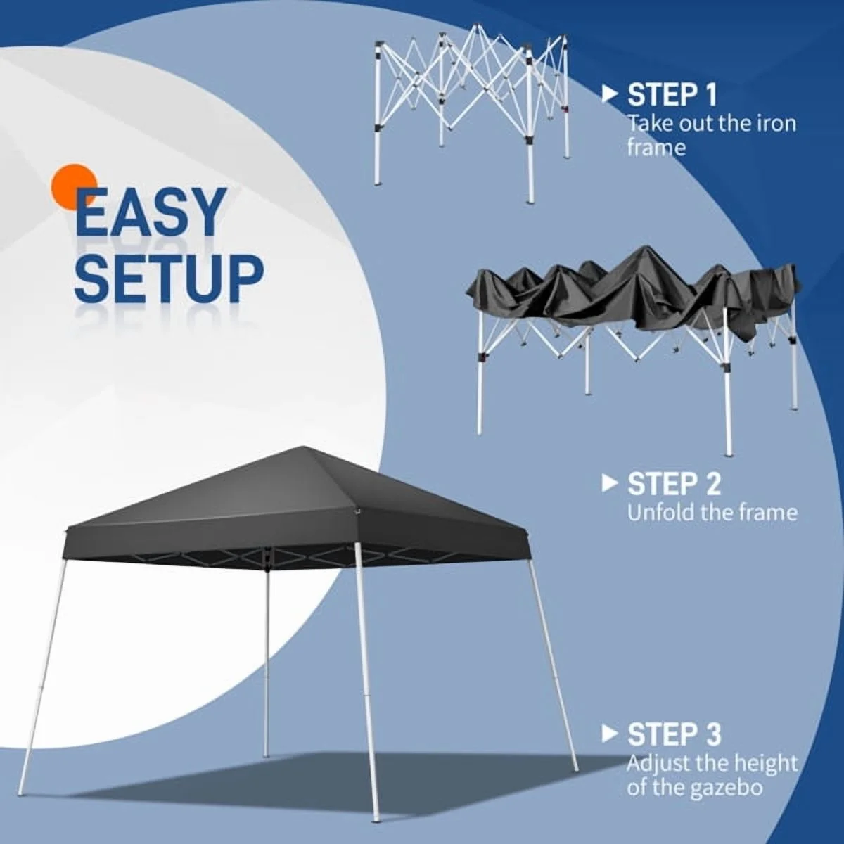 8x8ft Pop Up Canopy Tent, Outdoor Tent Canopy Foldable Portable Canopies for Camping, Patio, Easy Up Gazebo Canopy with Carry Bag Slant Legs, Dark Grey - Image 3