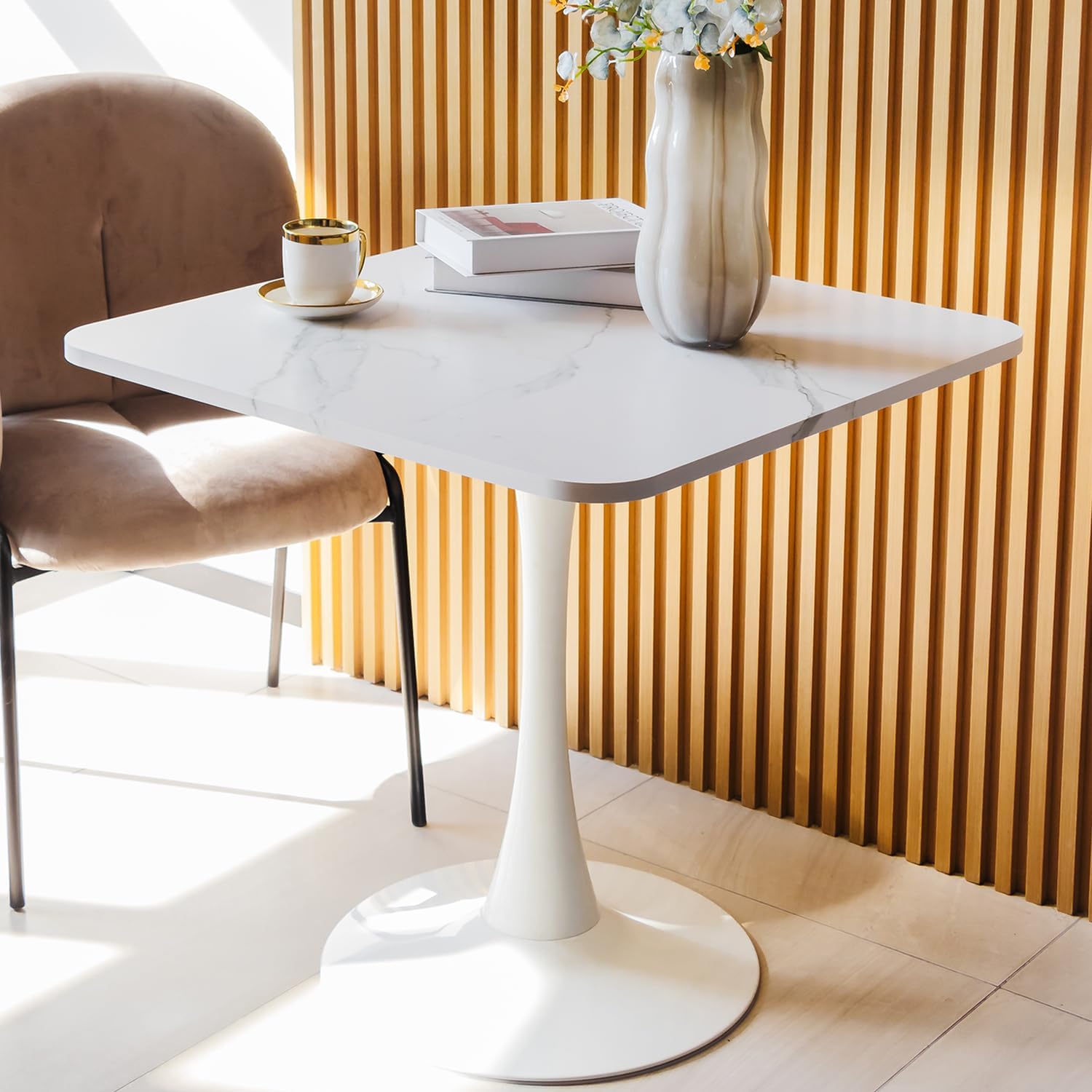 Square Modern Dining Table 30 Inches for 2-4, Bistro Tulip Table with Faux Marble Top, Easy Assembly, No Wobble, Stable Sturdy Metal Frame, 30" x 30" x H28.74" - Image 2