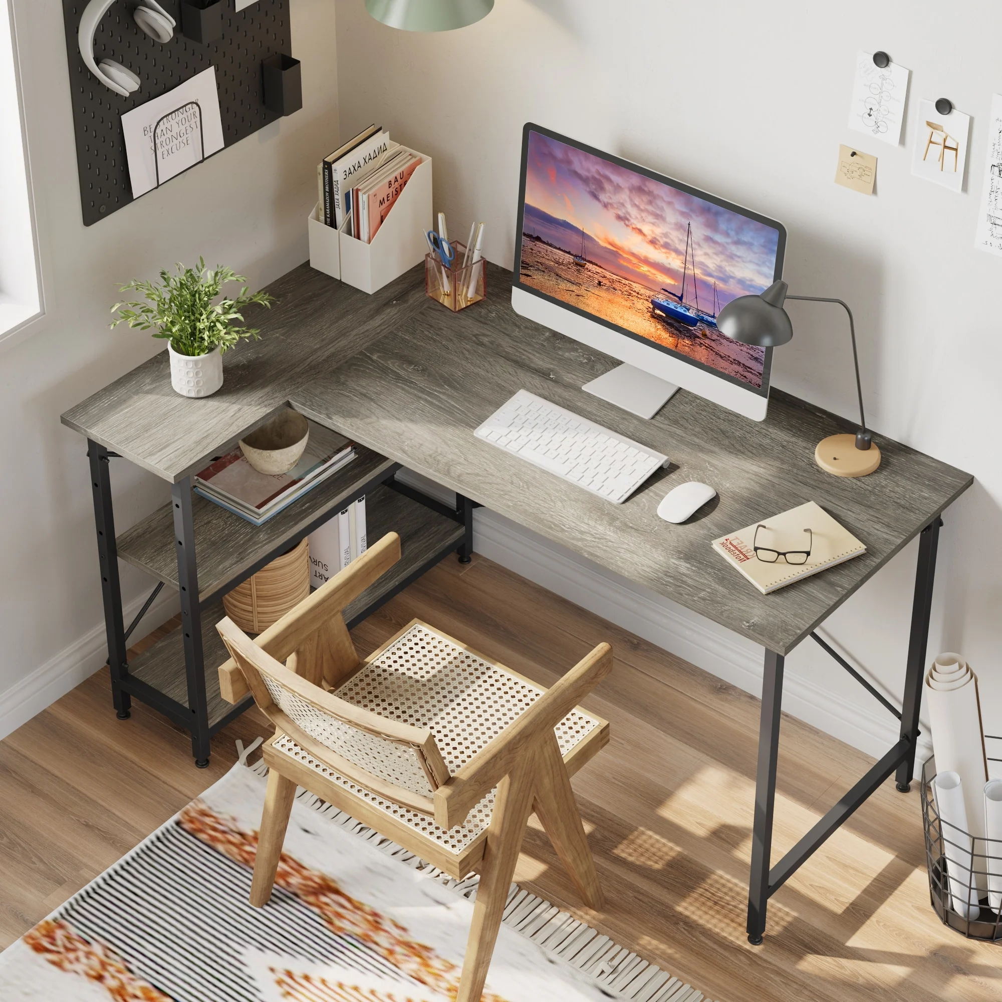 Small L Shaped Computer Desk with Storage Shelves, Compact Corner Workstation for Home Office and Study - Image 36