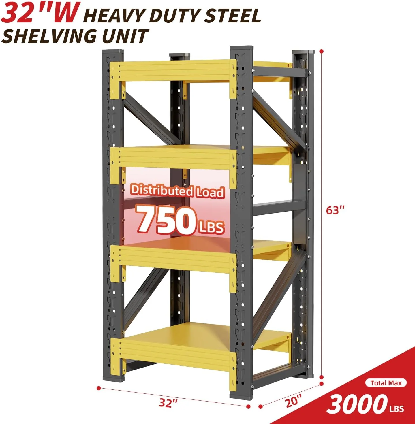59" W Garage Shelving,5-Tier Heavy Duty Shelving Unit,3000LBS Adjustable Metal Storage Shelves,Storage Rack Units for Industrie,Shed,Warehouse,Basement,Black,59" W x 20" D x 72" H - Image 20
