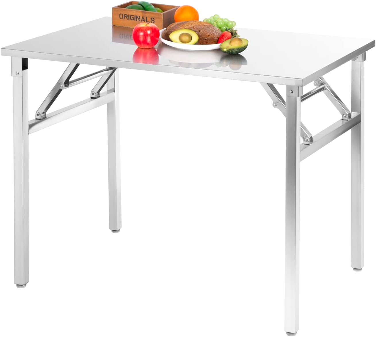Small Stainless Steel Folding Table, Portable Camp Picnic Party Dining Table No Assembly Sturdy Small Folding Desk Kitchen Prep Table(32" x 16") - Image 2