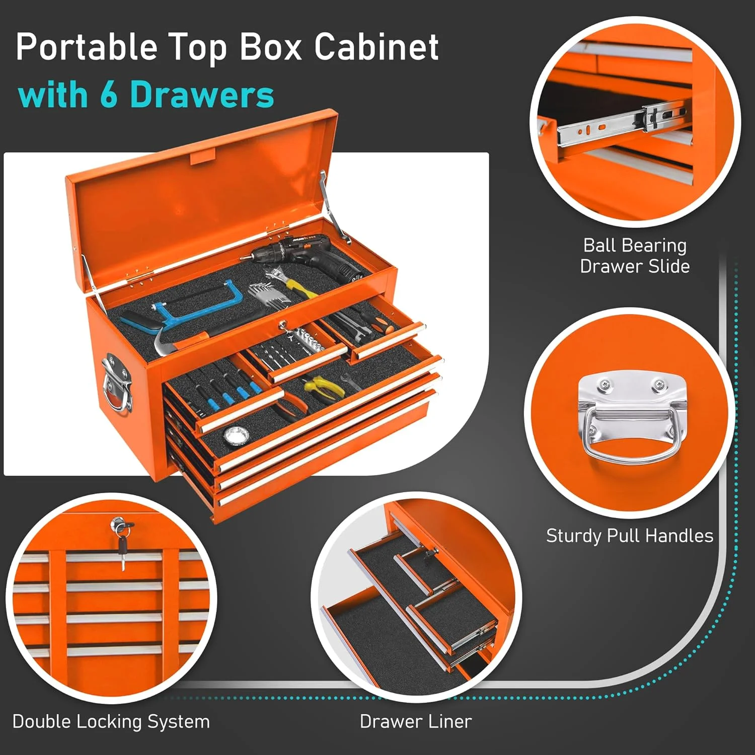 SUNCROWN 2-IN-1 Tool Chest, 8-Drawer Rolling Tool Chest with Hooks and Lockable Wheels,Metal Storage Detachable Top Tool Box with Lockable Wheels for Garage, Workshop, Art Studio(Black) - Image 65
