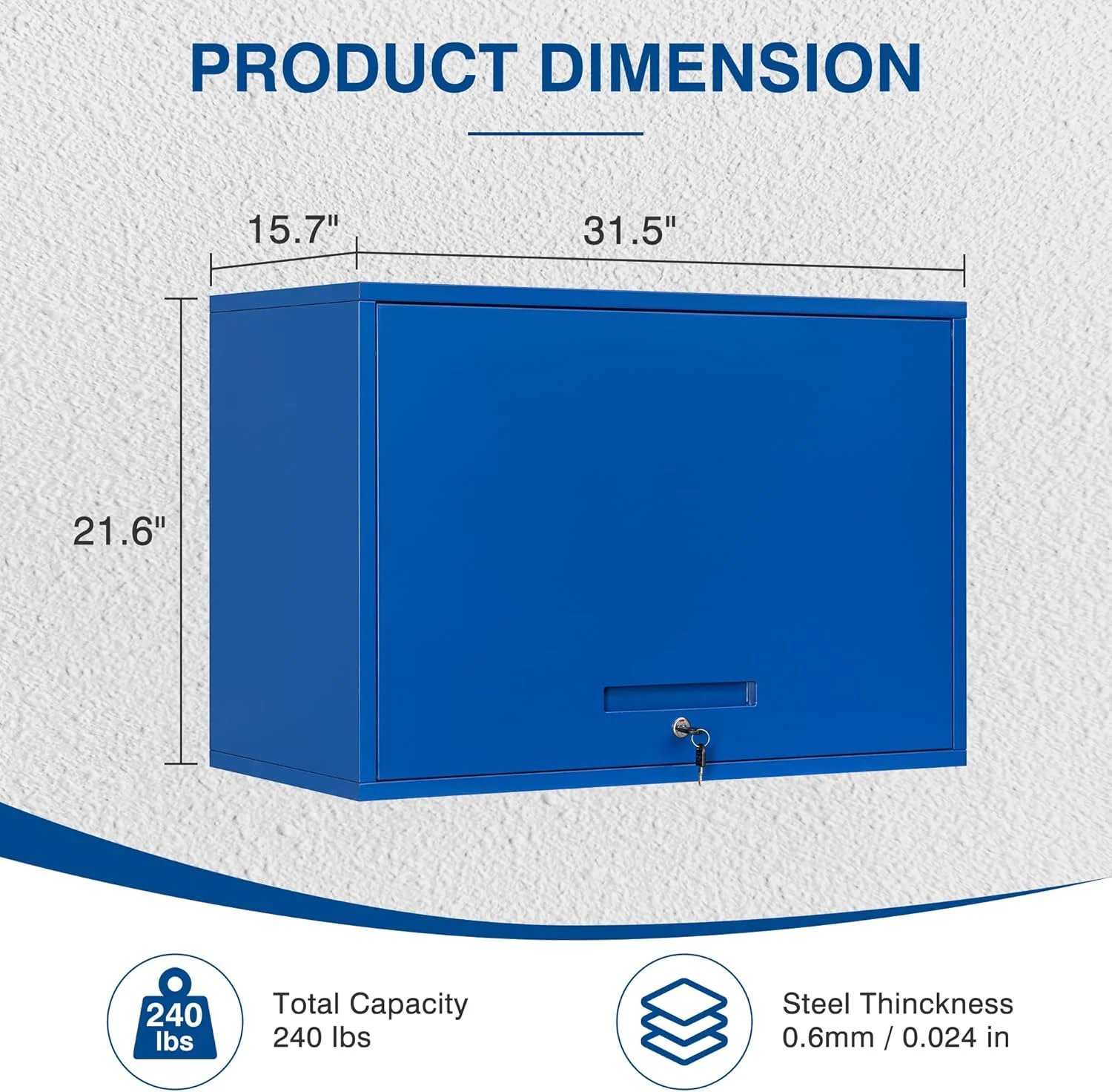 Metal Storage Cabinet Blue Wall Cabinets with Shelf and Locking Door - Wall Mounted Storage Cabinet for Garage Warehouse Home Office - Assembly Required - Image 3