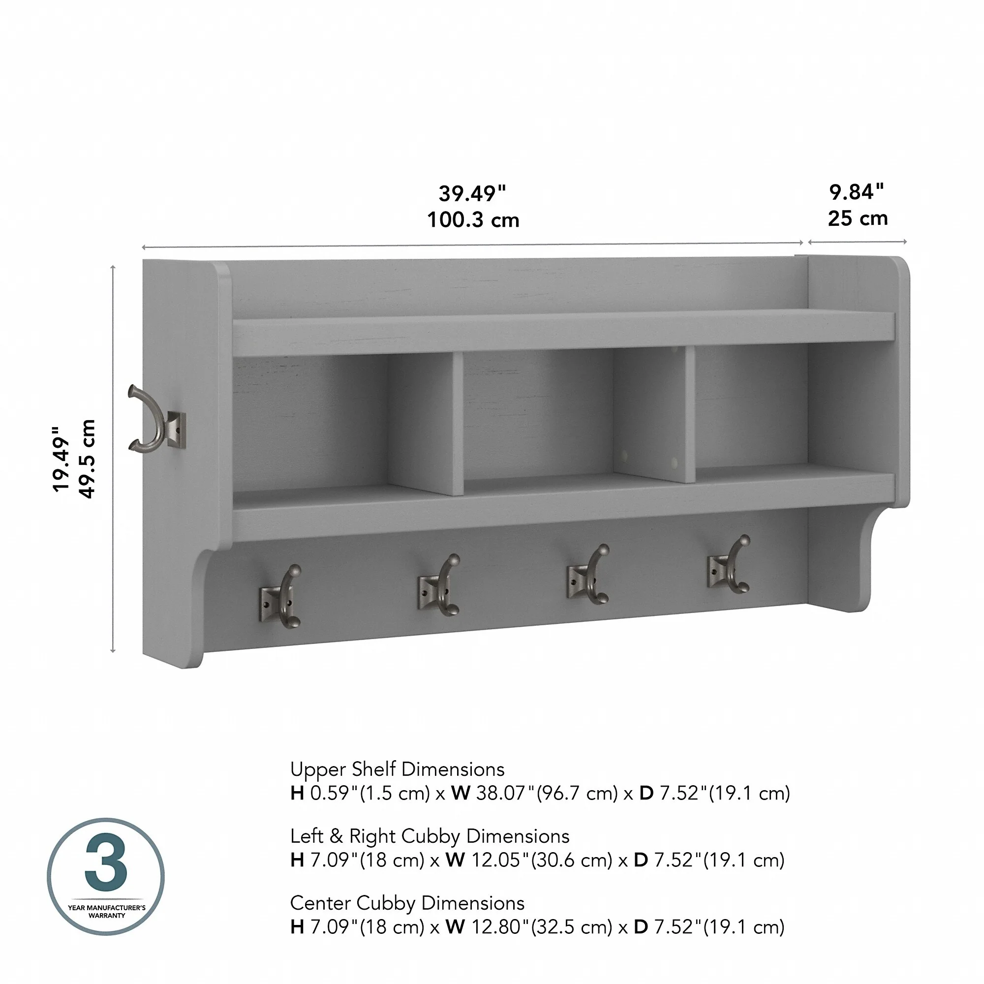 40 Inch Wall Mounted Coat Rack with Shelf, Wooden Entryway Storage and Hanging Organizer - Image 10