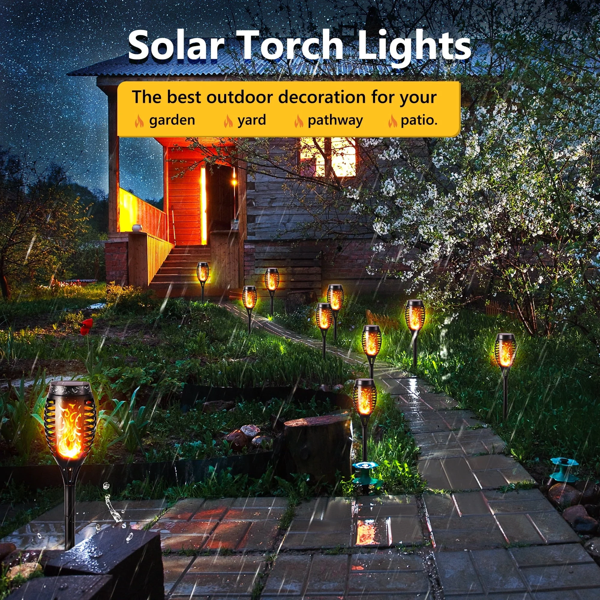 Toodour Christmas Solar Lights Outdoor with Flickering Flame, 12 Pack LED Solar Torch Lights, Waterproof Solar Garden Lights for Path Landscape Patio Christmas Decor - Image 2