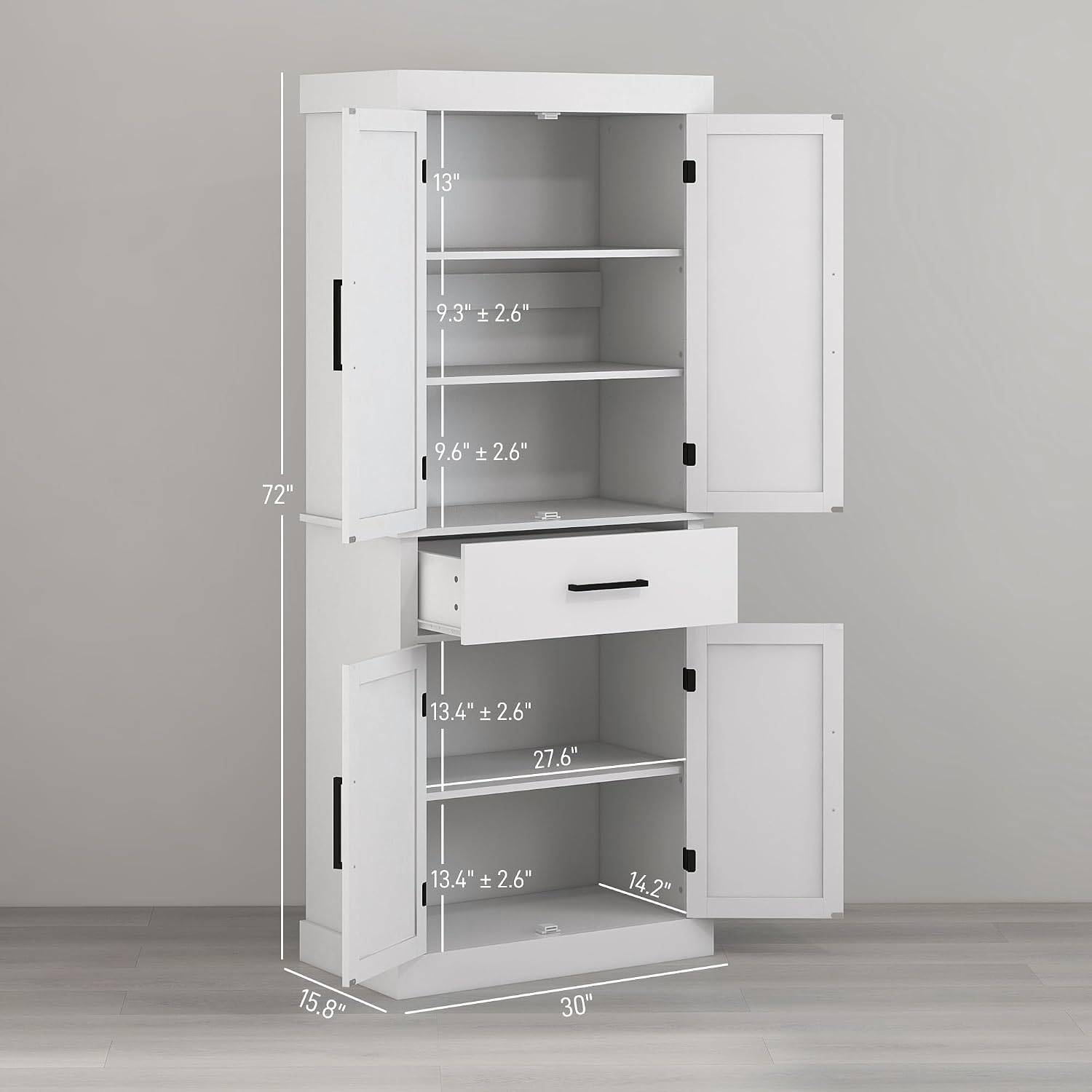 72" Tall Kitchen Pantry Cabinet Adjustable Shelves Barn Doors White - Image 2