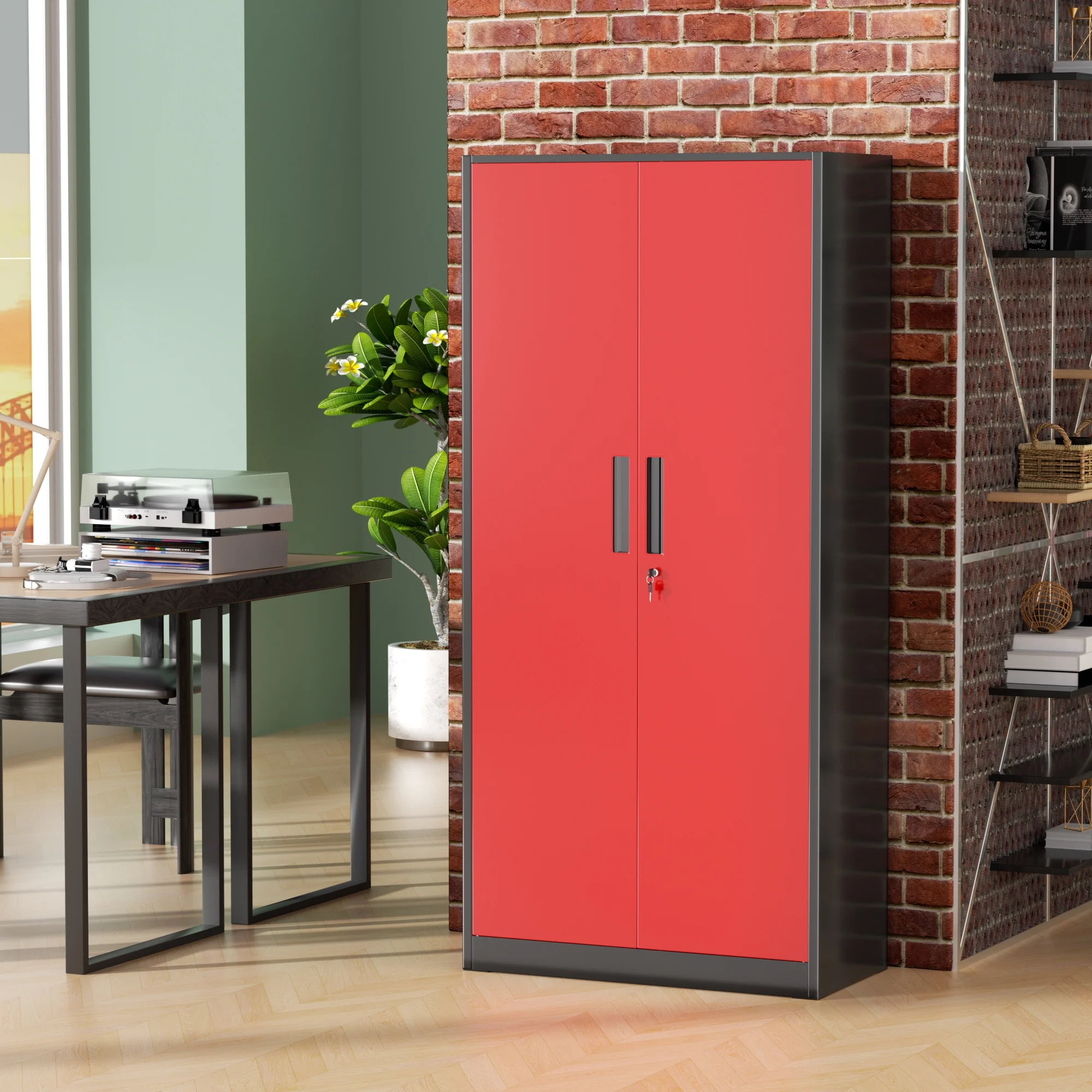SOLAURA Metal Storage Cabinet with Wheels, 73" Garage Rolling Cabinet with Locking Door and 4 Shelves, Tool Cabinet on Caster for Home, Office, Black - Image 51