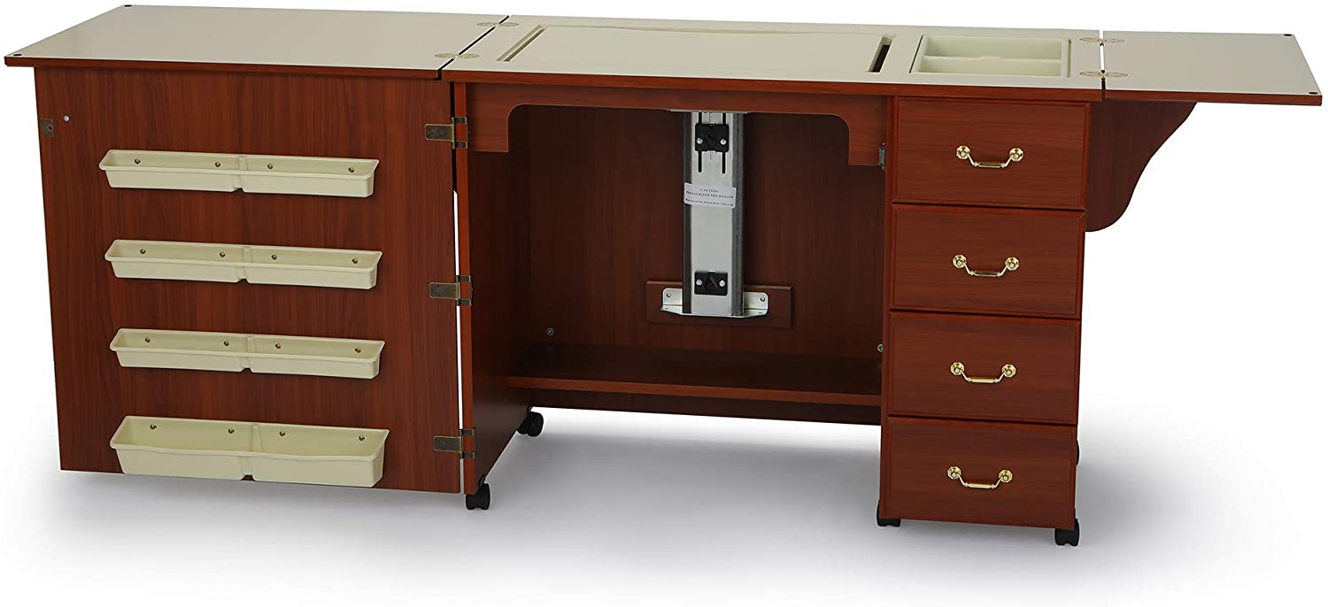 Sturdy Sewing Cabinet for Sewing, Cutting, Quilting and Crafting with Storage and Airlift, Black Finish - Image 3