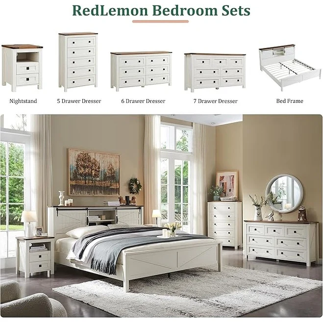 48 Inch Tall Farmhouse Wood Dresser, 5 Drawer Chest of Drawers for Bedroom - Image 9