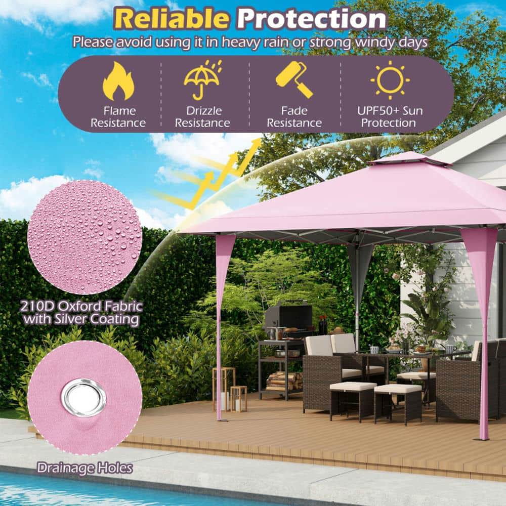 Spaco 13 X 13 FT Pop up Canopy Tent, Canopy with Portable Carrying Bag 8 Stakes and 4 Wind Ropes for Patio, Garden, Backyard, Pink - Image 3