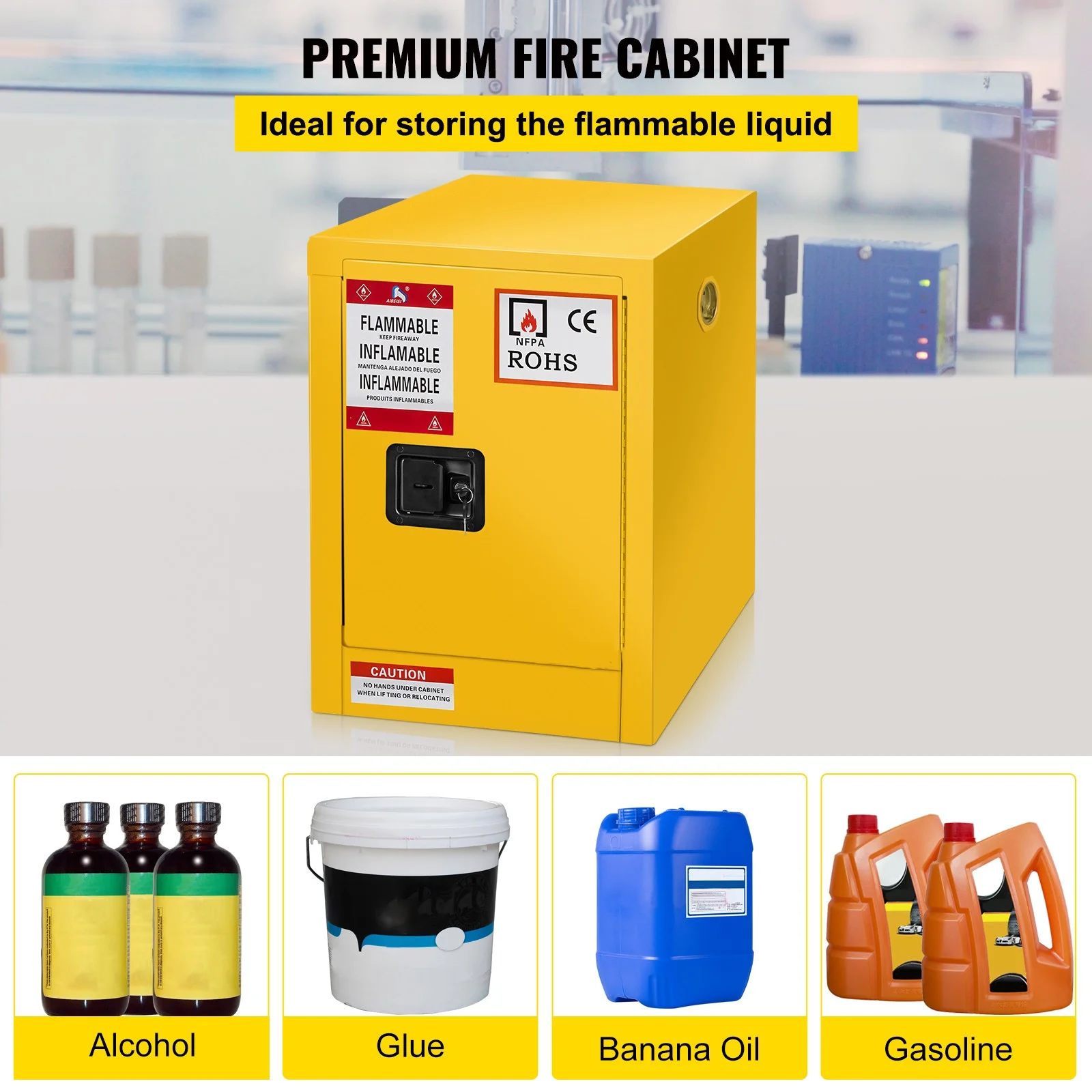 BENTISM Safety Cabinet for Flammable Liquids Single door and Manual Close Yellow Hazardous Storage 43 x 43 x 46CM - Image 11