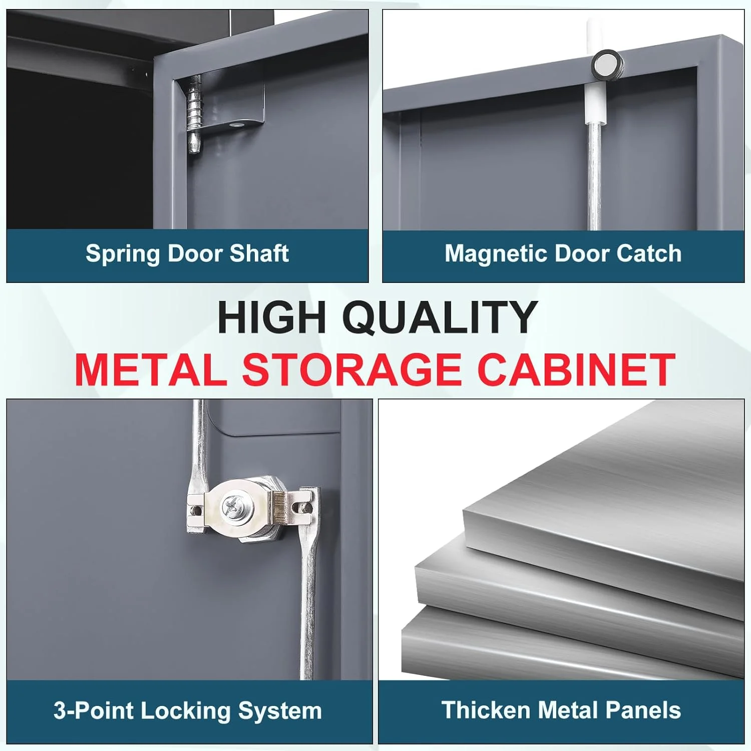 MIIIKO Metal Storage Cabinet with Locking Doors, Black Garage Lockable Steel Cabinets with 4 Doors and 5 Shelves for Home, Garage, Pantry Workshop Warehouse - Image 44