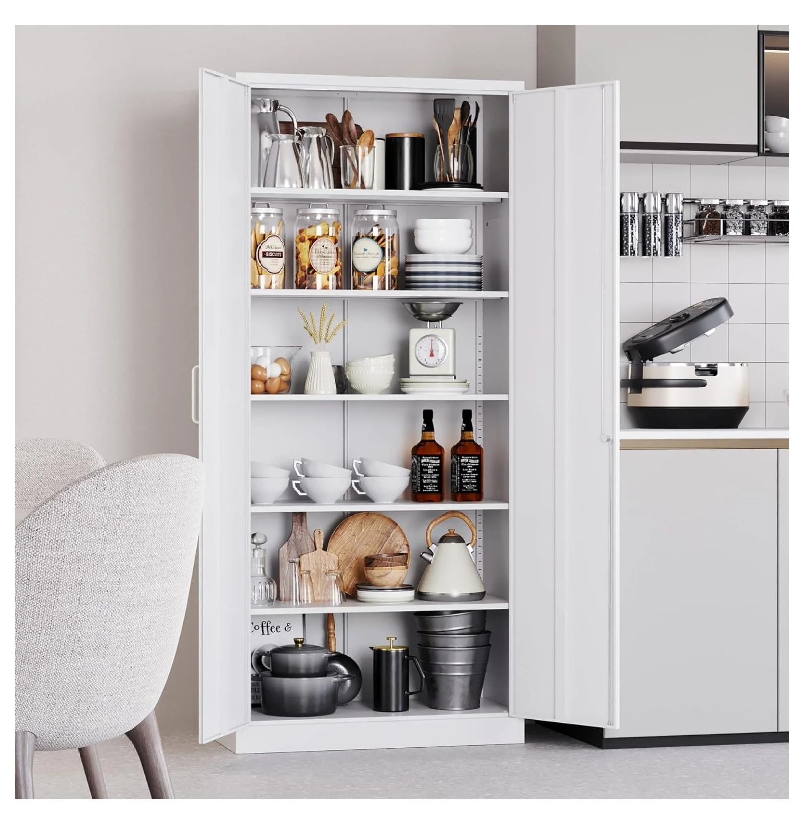 saney Black Metal Storage Cabinet with Doors and Shelves,Glass Cabinet Display Cabinet with Glass Doors,Office Cabinet with Storage Shelves and Double Doors, for Garage and Utility Room, Home Office - Image 4