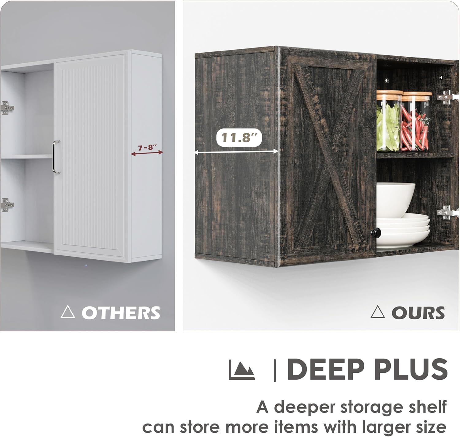 Wall Storage Cabinets - Farmhouse Kitchen Laundry White Wall Mounted Cabinets with 3 Doors and Shelves, 35inch Wide - Image 14
