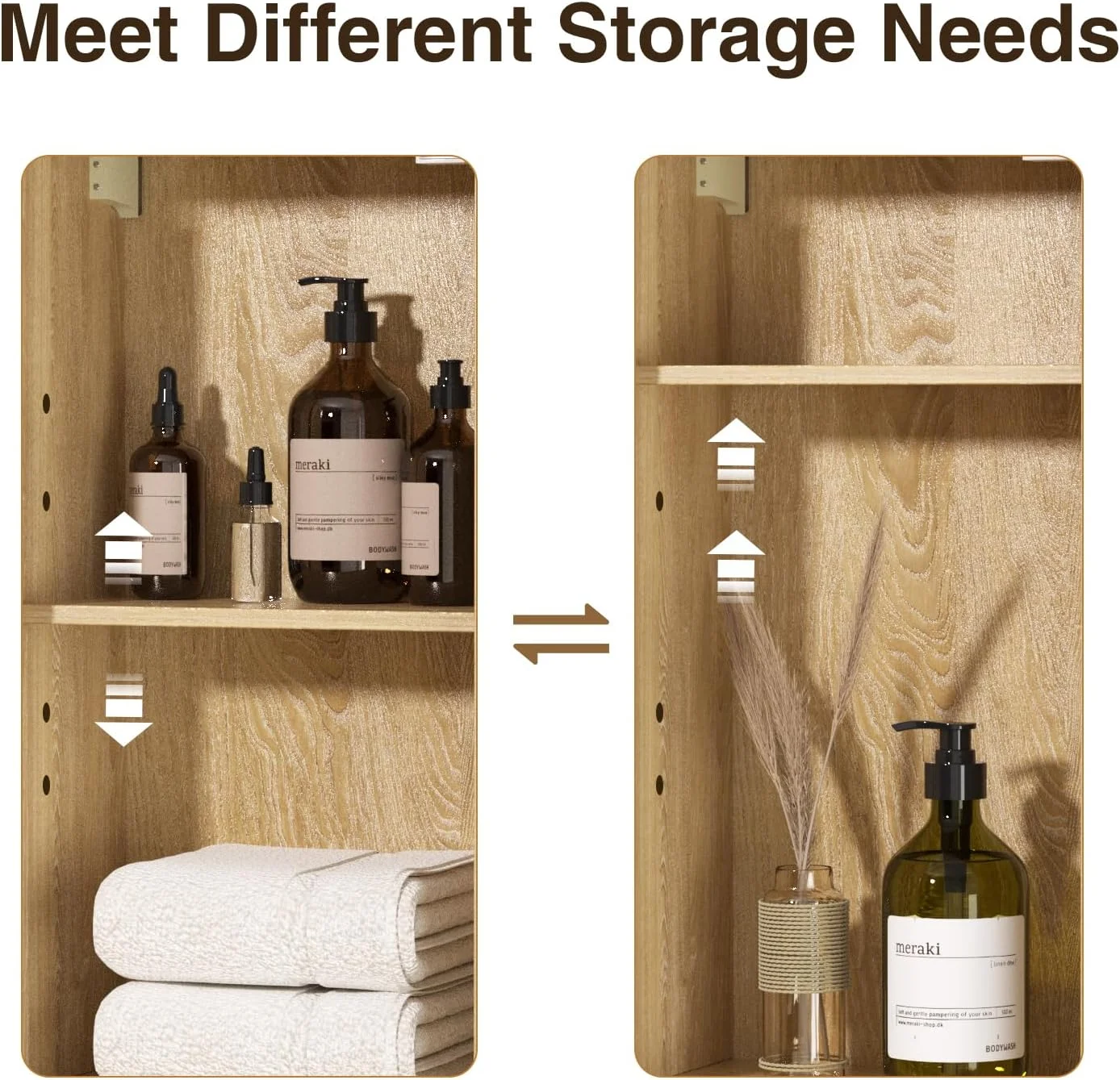 VEANERWOOD Rattan Bathroom Wall Storage Cabinet with Double Doors and Adjustable Shelves, Medicine Wall Storage Cabinet for Kitchen, Toilet, Bathroom - Image 7