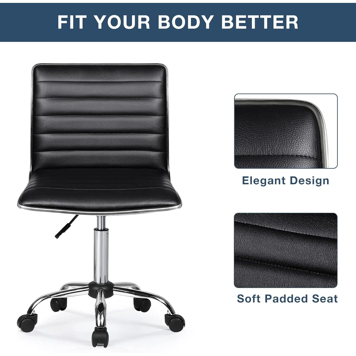 Adjustable Mid-Back Armless Swivel Office Chair, Ribbed Task and Vanity Chair for Small Spaces - Image 15