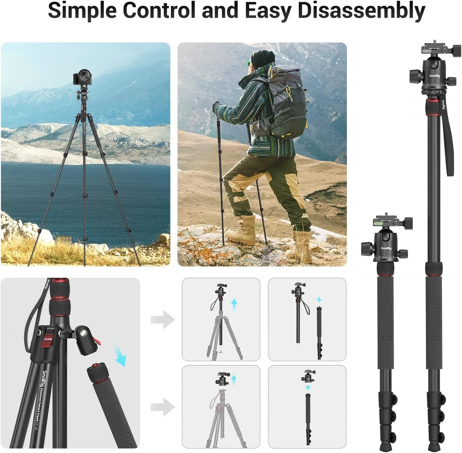 71" Foldable Aluminum Camera Tripod and Monopod, Adjustable Photography Tripod Stand for Cameras and Video - Image 6
