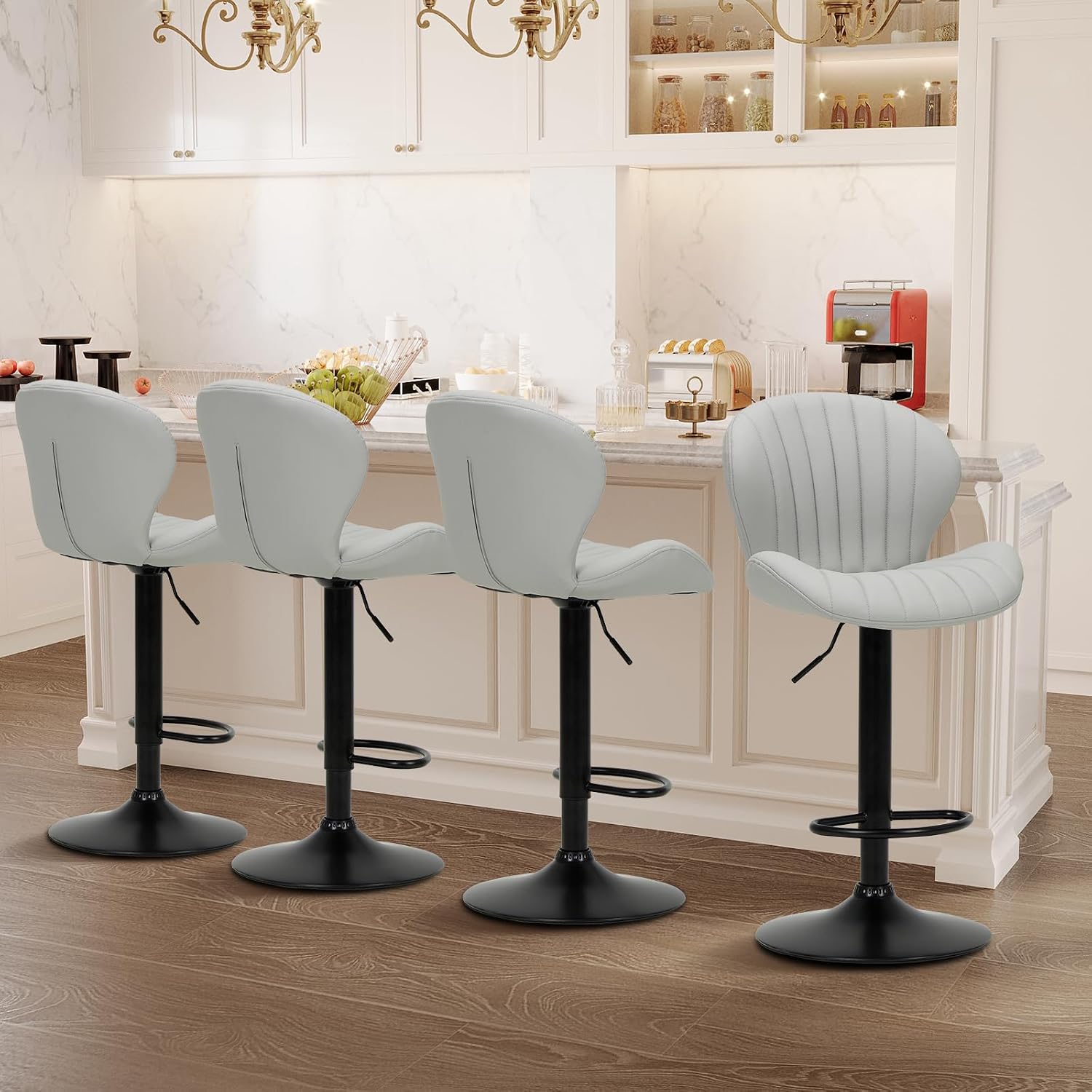 Bar Stools Set of 6, Modern Swivel Bar Chairs, Adjustable Faux Leather Upholstered Barstools Counter Height with High Backrest for Bar, Kitchen Island, Dining Room, Black - Image 8