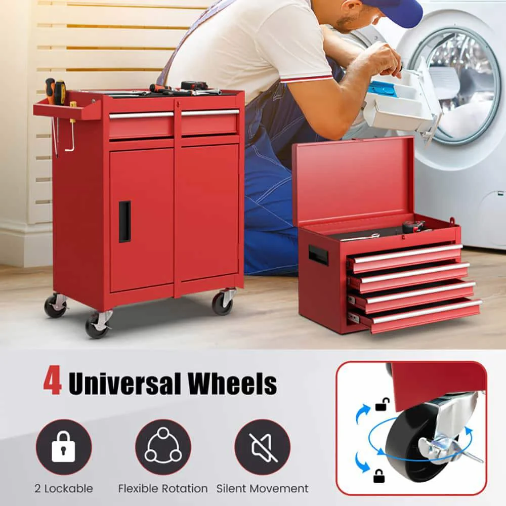 Demifill 2-in-1 Tool Chest and Cabinet with 5 Sliding Drawers, Large Storage Space and Detachable Design, Red - Image 10