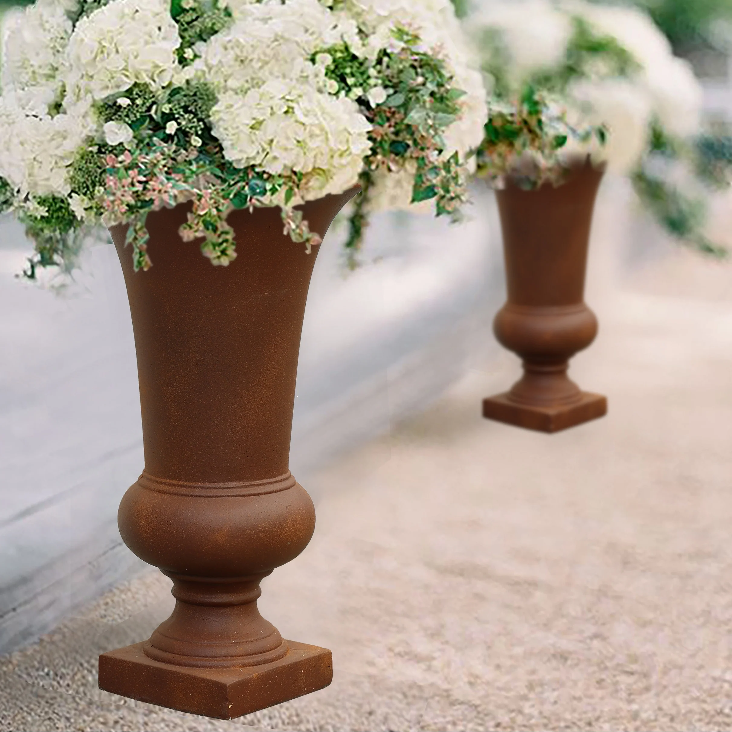 22.75" Tall Handmade Fiber Stone Urn Planter Pot, Decorative Outdoor Garden Flower Container for Patio and Home - Image 14