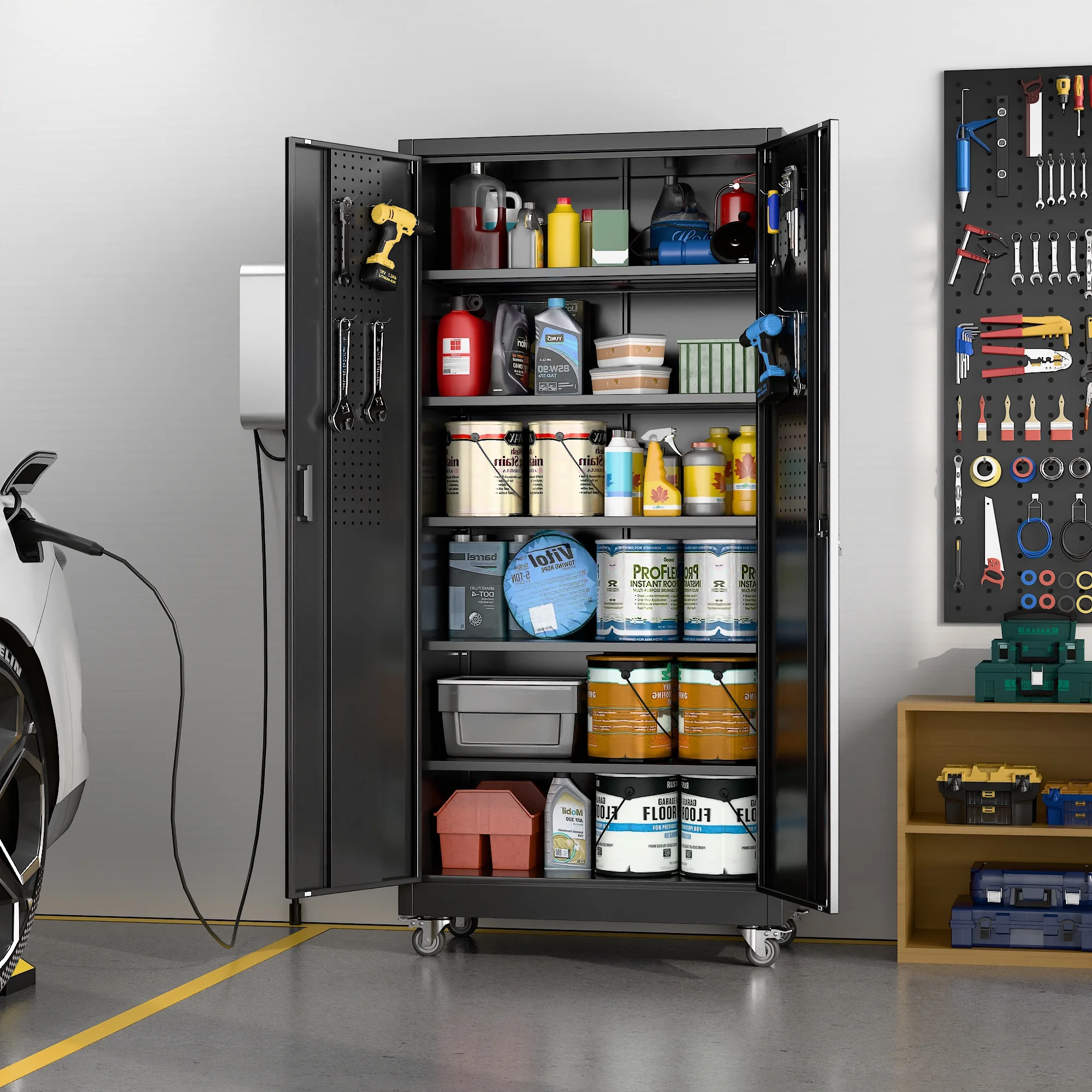 Aobabo Metal Storage Cabinet with Lock,Garage Storage Cabinet with Wheels,72In Steel Storage Cabinet for Garage Home Storage, Black Required-Assembly - Image 8