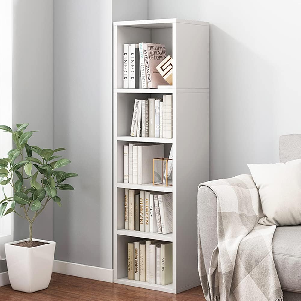 Small Narrow Corner Bookcase - 71" Tall Gap Storage Cabinet, White - Image 2