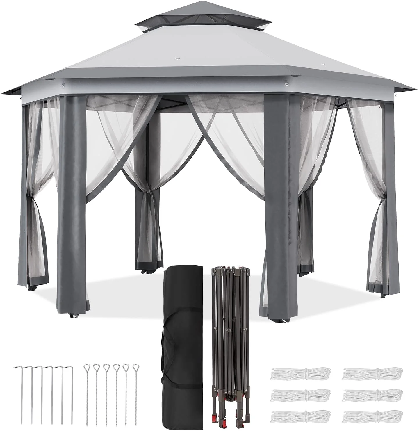 Pop Up Gazebo 13x13ft, Hexagonal Outdoor Canopy Shelter, Instant Patio Gazebo Tent with Mesh Netting and Strong Steel Frame for Patio Backyard Garden Wedding Party - Image 16