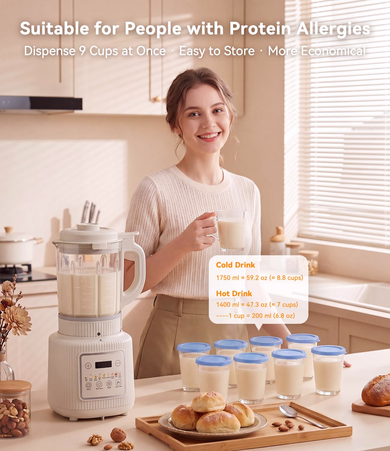 Nut Milk Maker Machine, 59.18 oz Automatic Nut Milk Maker with 11-in-1 Programs, Soy Milk Maker & Baby Food Maker, Detachable Glass Pitcher, Auto Clean, Delay Start, Keep Warm, LED Display - Image 7