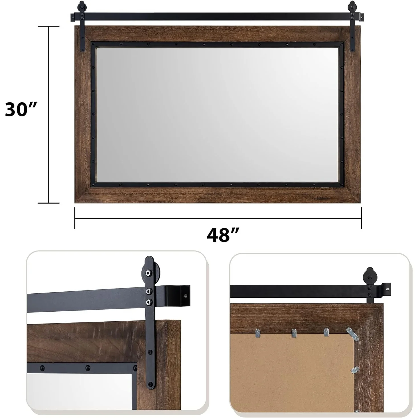 Farmhouse Barn Door Style Bathroom Vanity Mirror, Natural Wood Wall Mirror for Bathroom, Bedroom and Entryway - Image 5