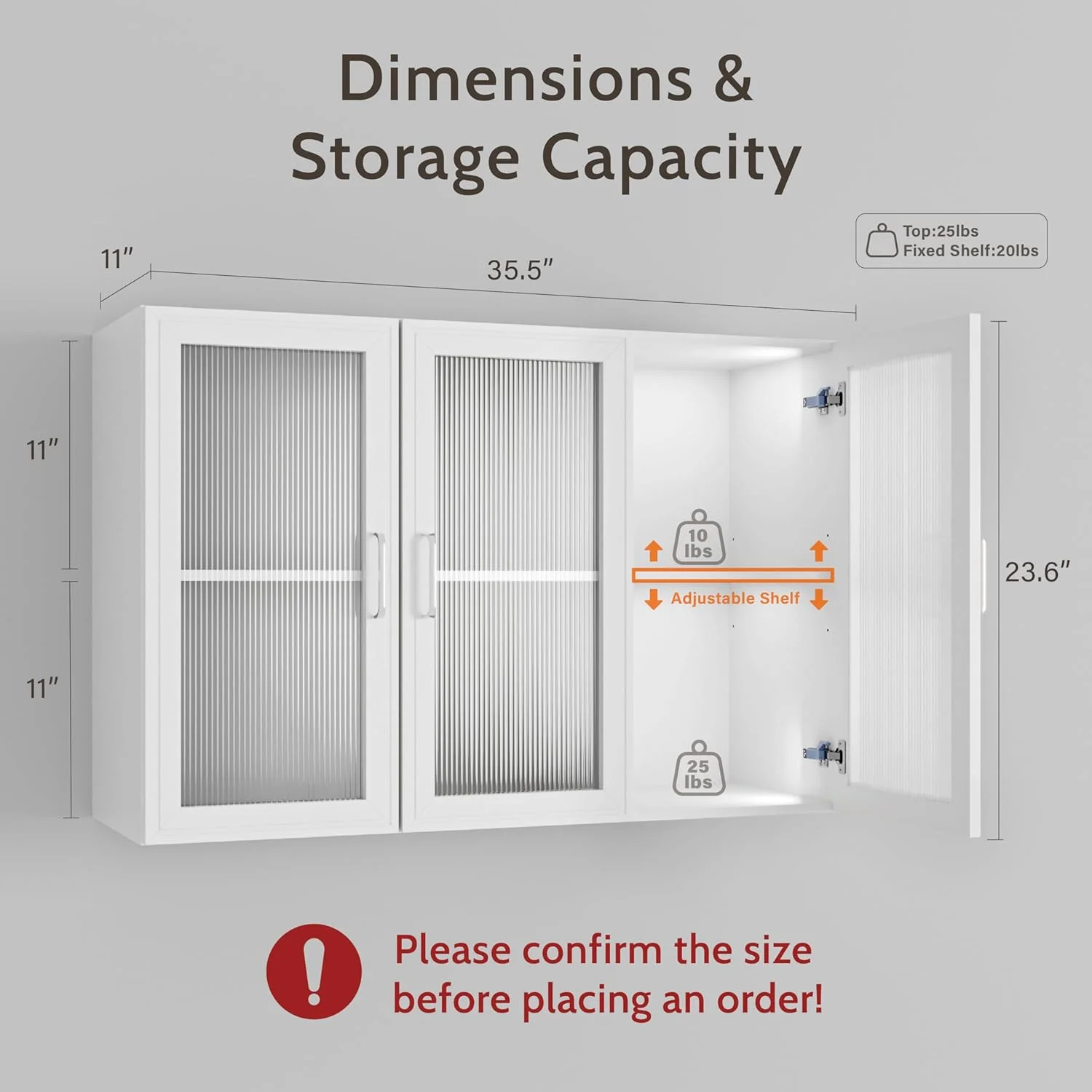 Wall Storage Cabinets - Led Upper Kitchen Laundry Wall Mounted Cabinets with Acrylic Glass 3 Doors and Shelves, 36'Wide - Image 2