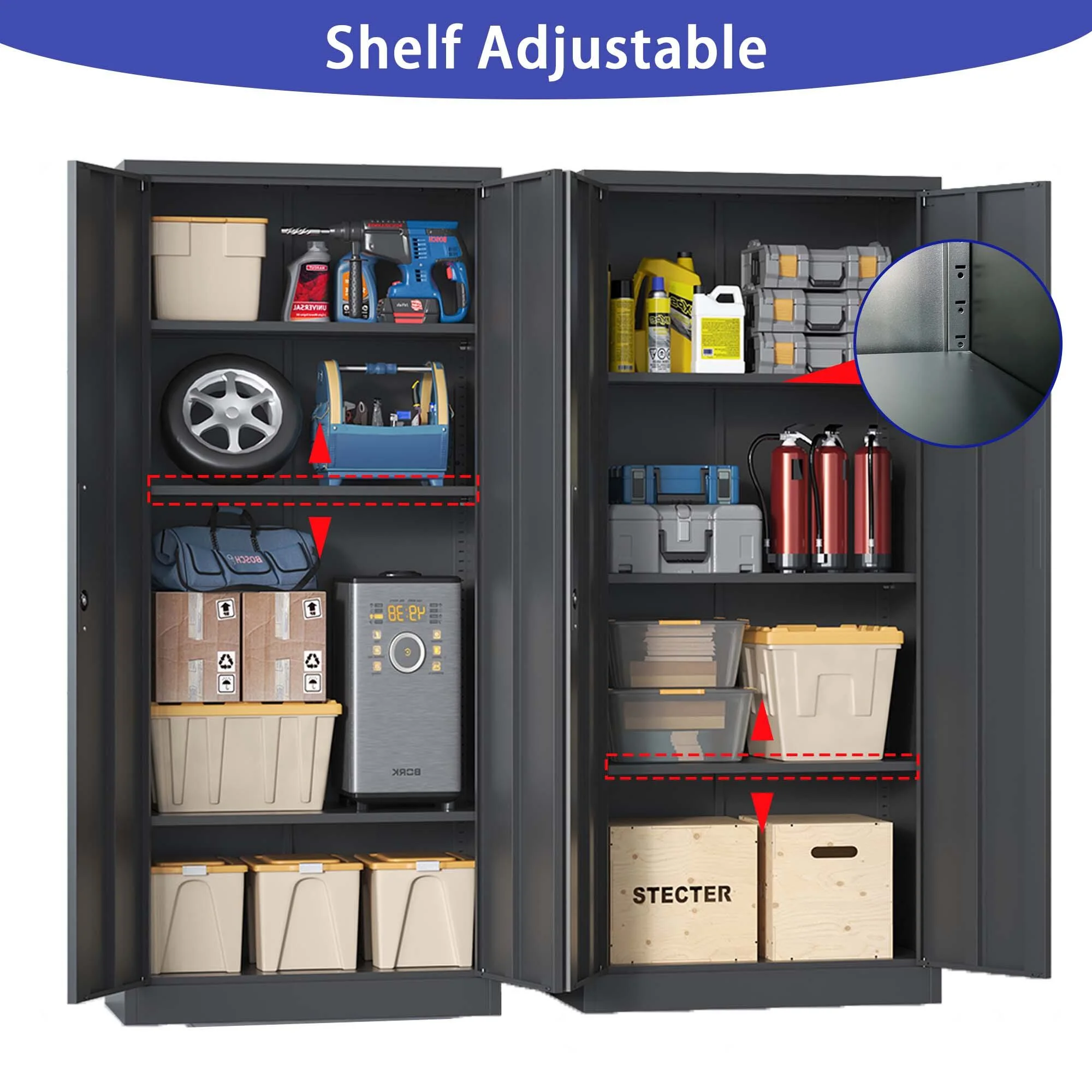 DUOSONG 71"H Metal Garage Storage Cabinet, Black Tool Steel Locking Cabinet With Doors And 3 Shelves, Tall Cabinets For Garage Storage Systems Lockable File Cabinet For Home Office, Classroom/Pantry - Image 11