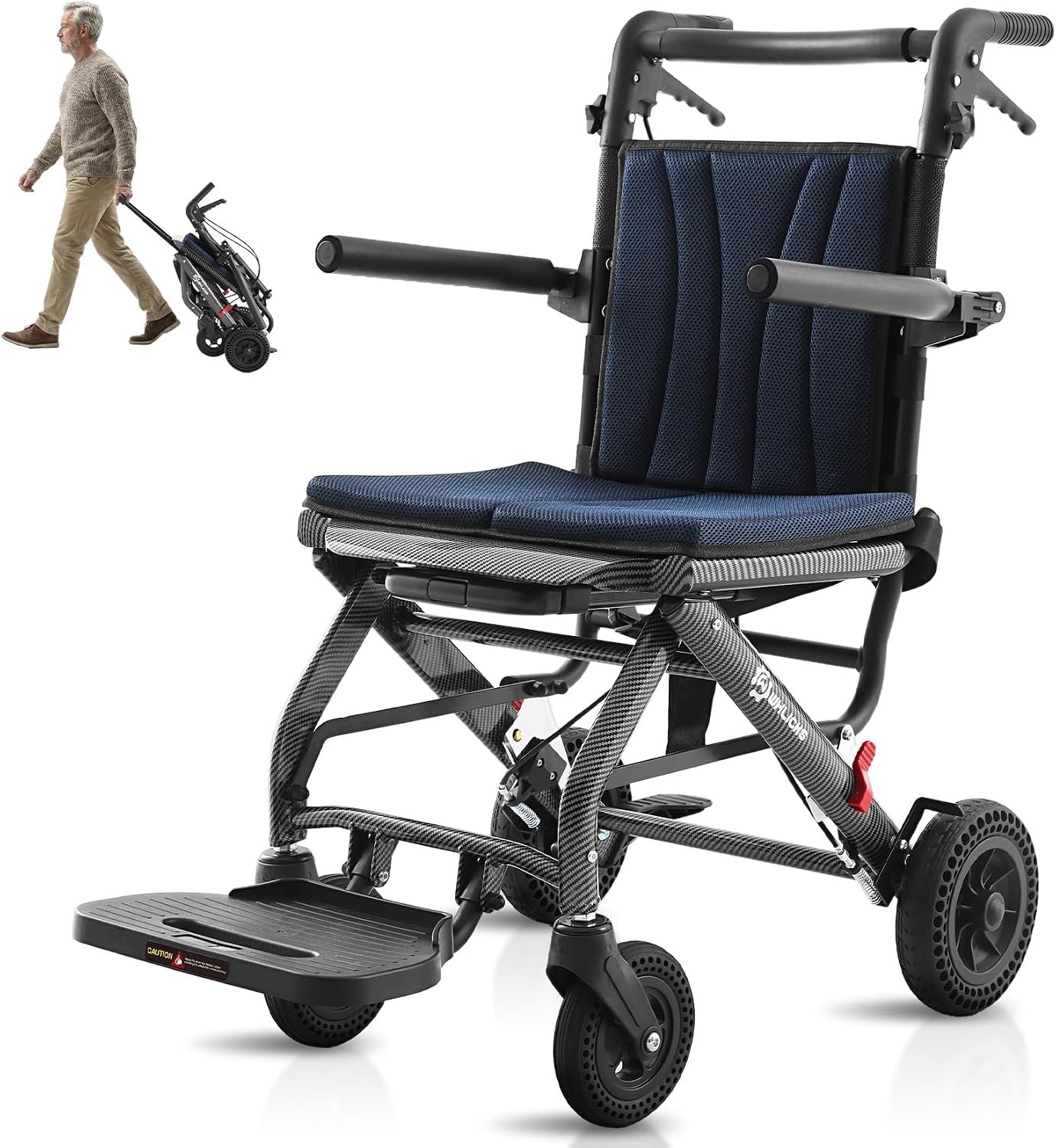 Wheelchairs for Adults Transport Chair Lightweight Foldable with Telescopic Handle,17" Width Compact Portable Folding Travel Wheel Chairs for Seniors - Image 2