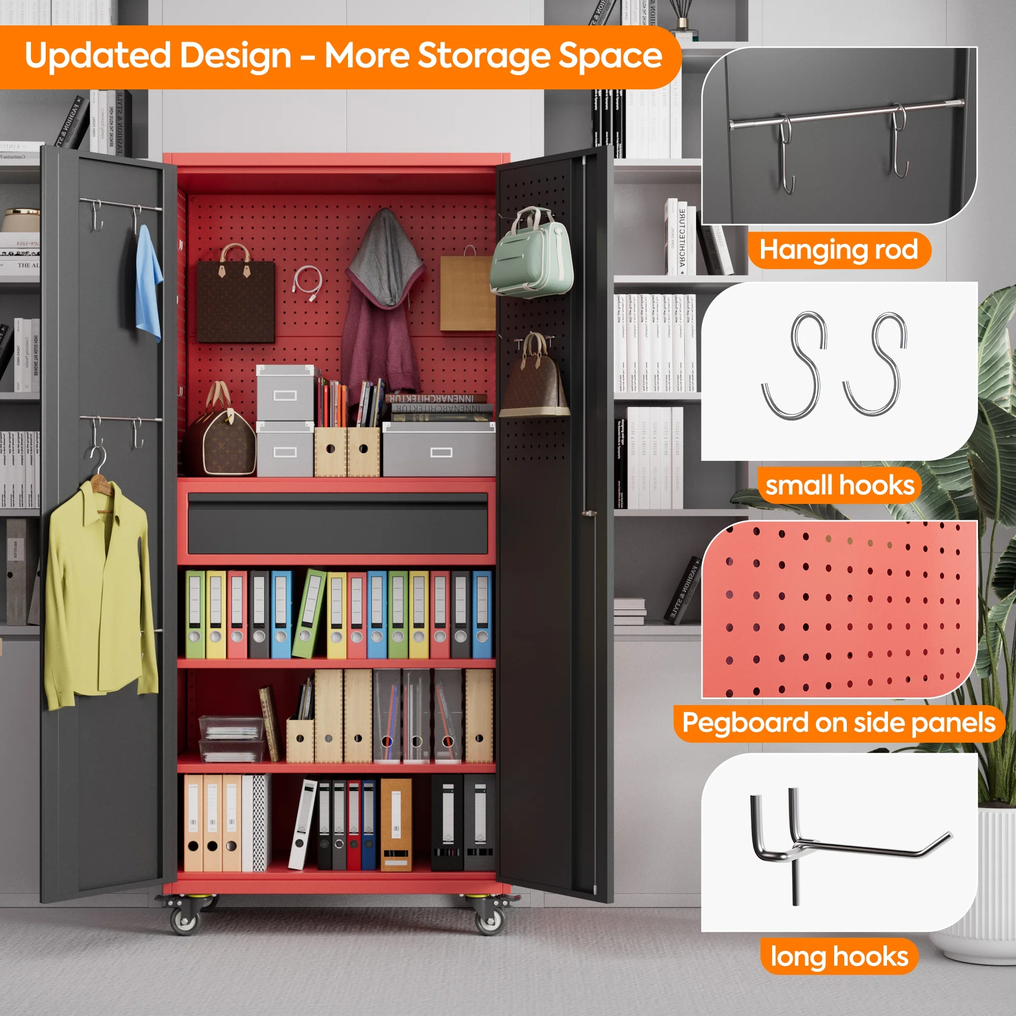 Aobabo Metal Storage Cabinet with Lock,Garage Storage Cabinet with Wheels,72In Steel Storage Cabinet for Garage Home Storage, Black Required-Assembly - Image 211
